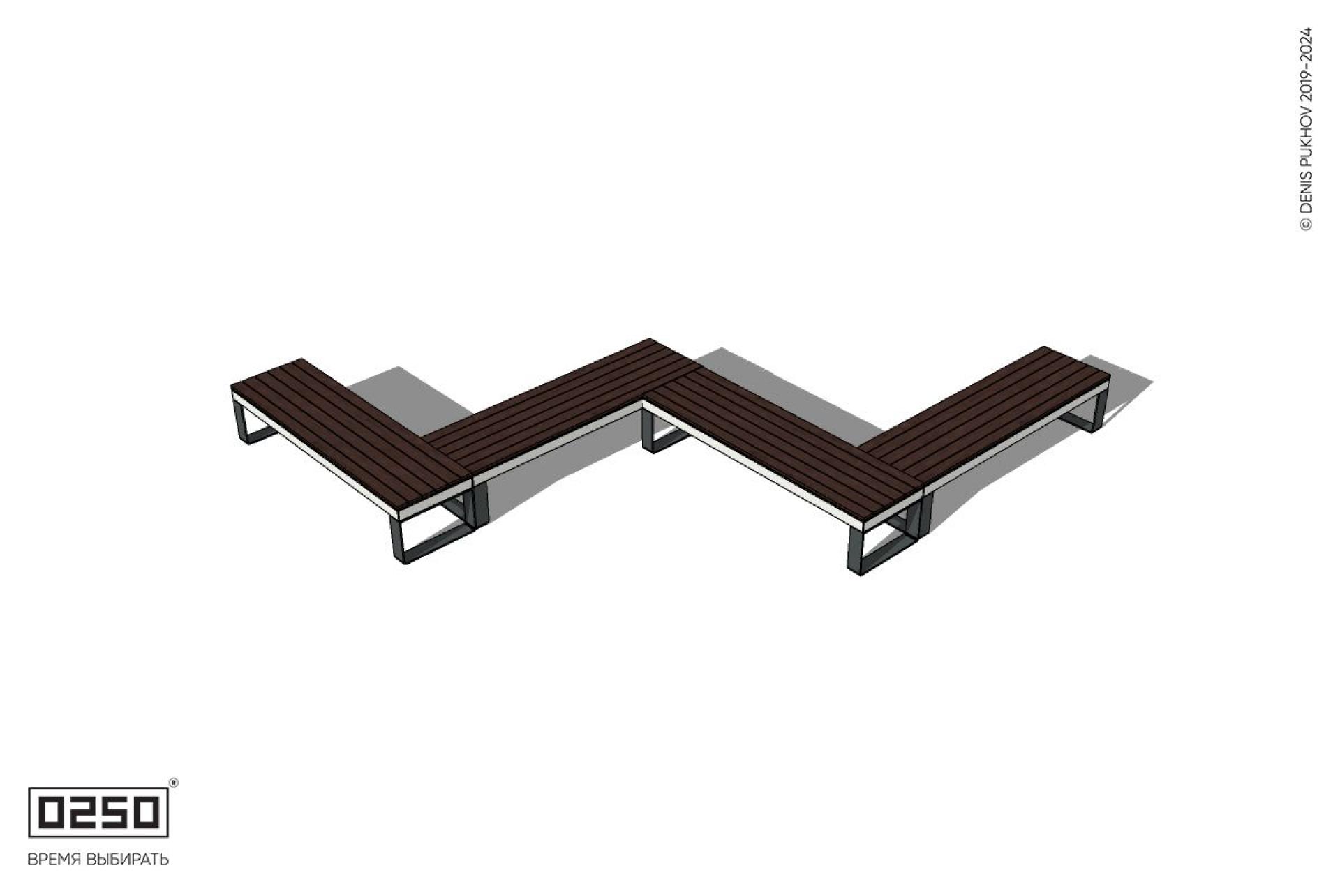 Уличная Зигзагообразная прямоугольная четырехпролетная скамейка на ножках производство 0250