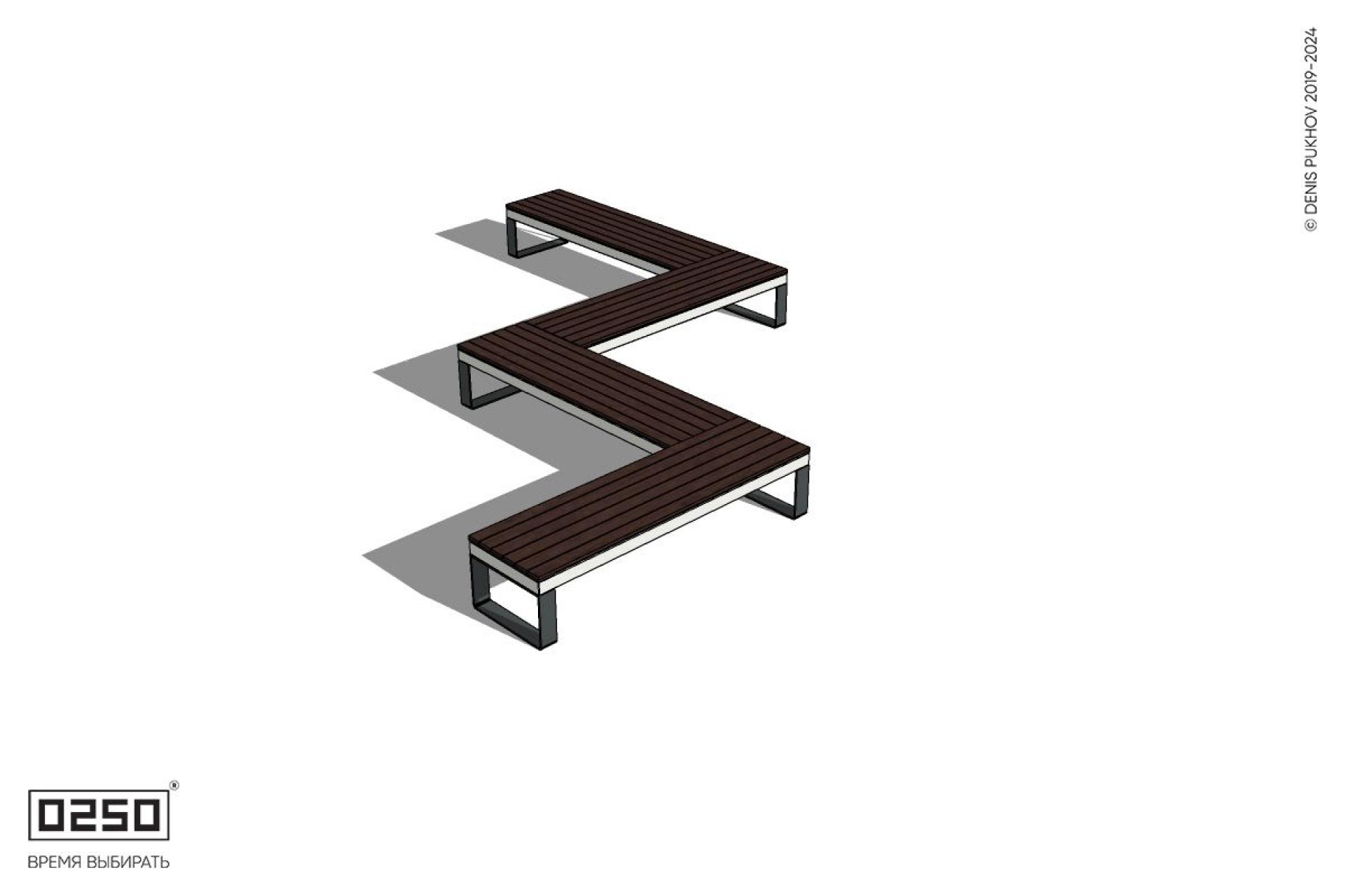 Уличная Зигзагообразная прямоугольная четырехпролетная скамейка на ножках производство 0250