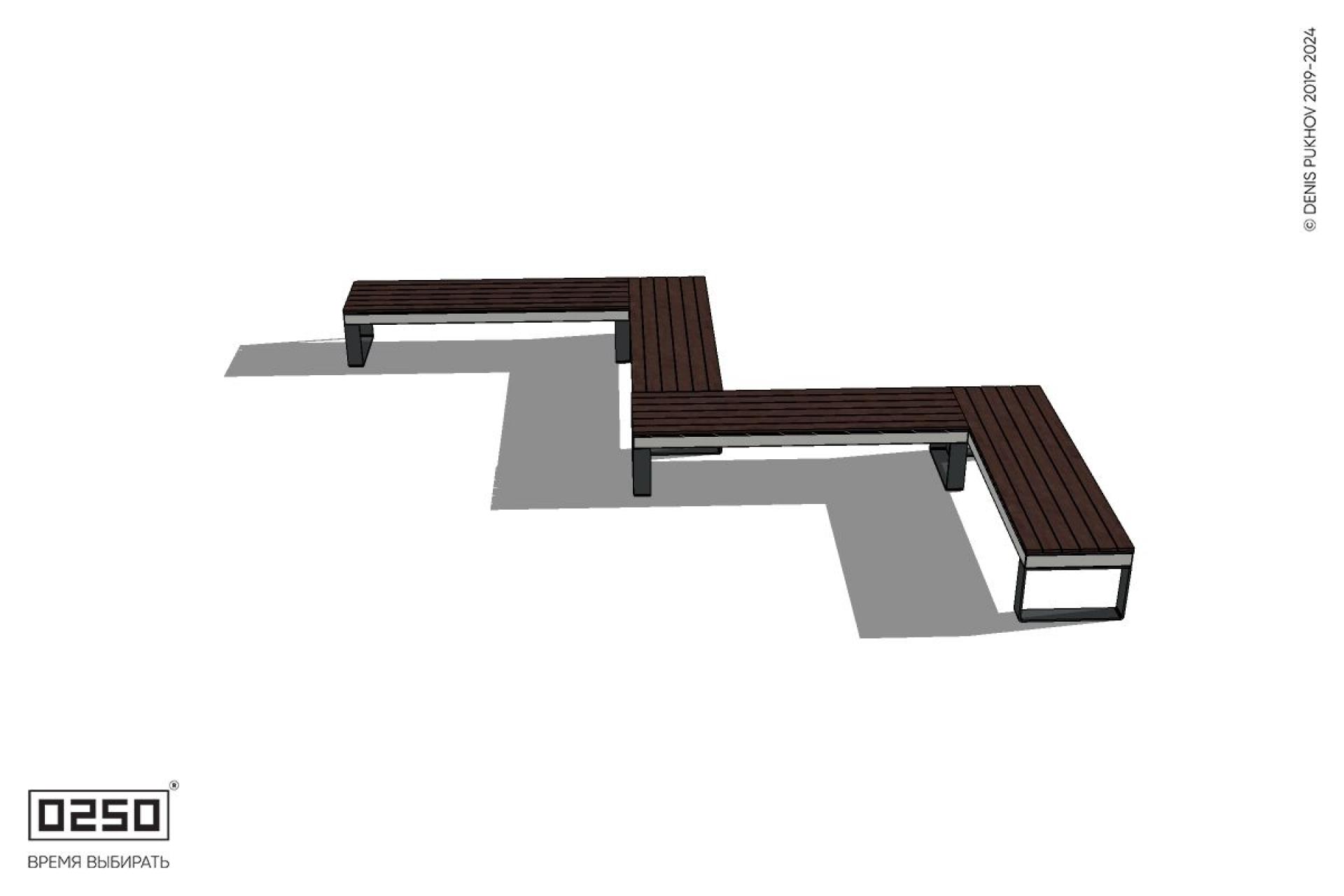 Уличная Зигзагообразная прямоугольная четырехпролетная скамейка на ножках производство 0250