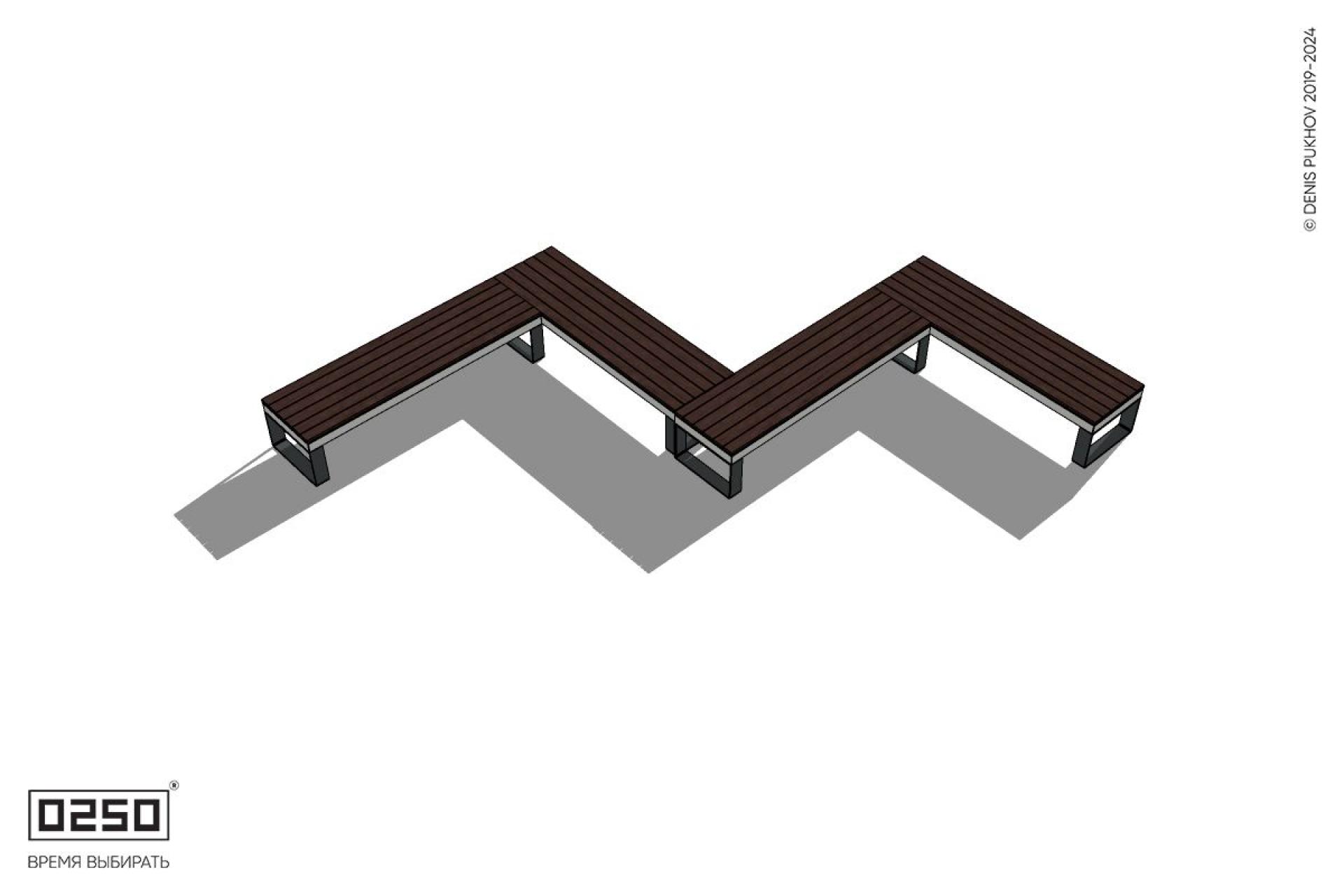 Уличная Зигзагообразная прямоугольная четырехпролетная скамейка на ножках производство 0250