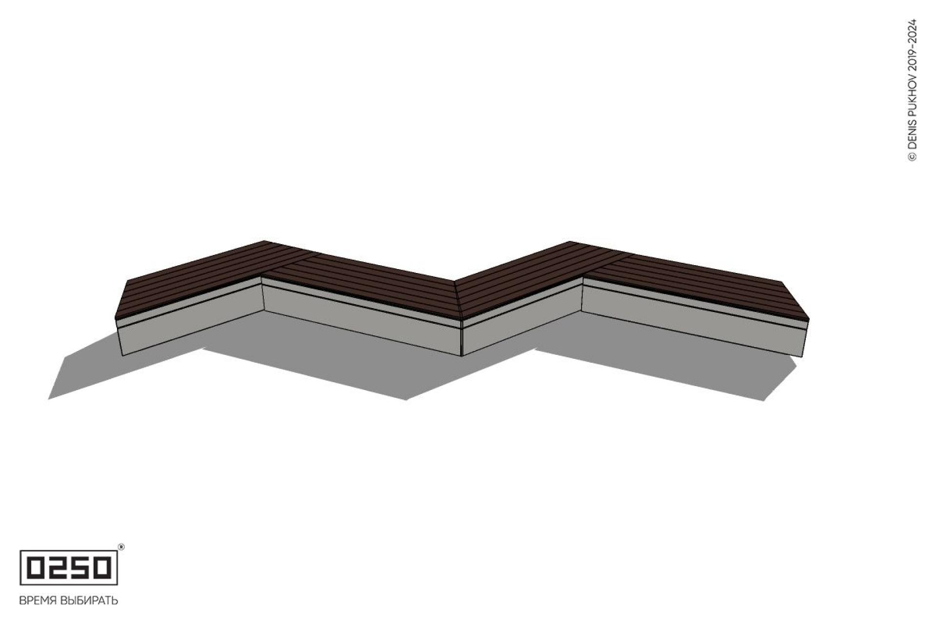 Уличная Зигзагообразная трапецеидальная четырехпролетная скамейка на блоке производство 0250, module