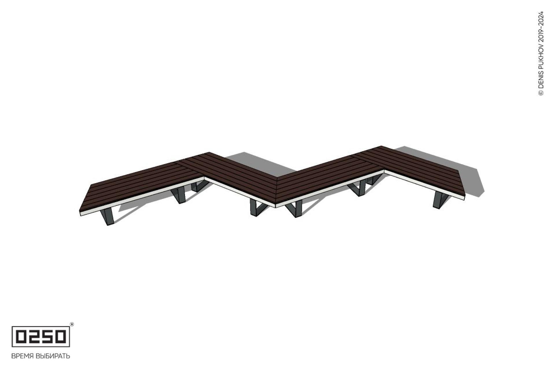 Уличная Зигзагообразная трапецеидальная четырехпролетная скамейка на ножках производство 0250