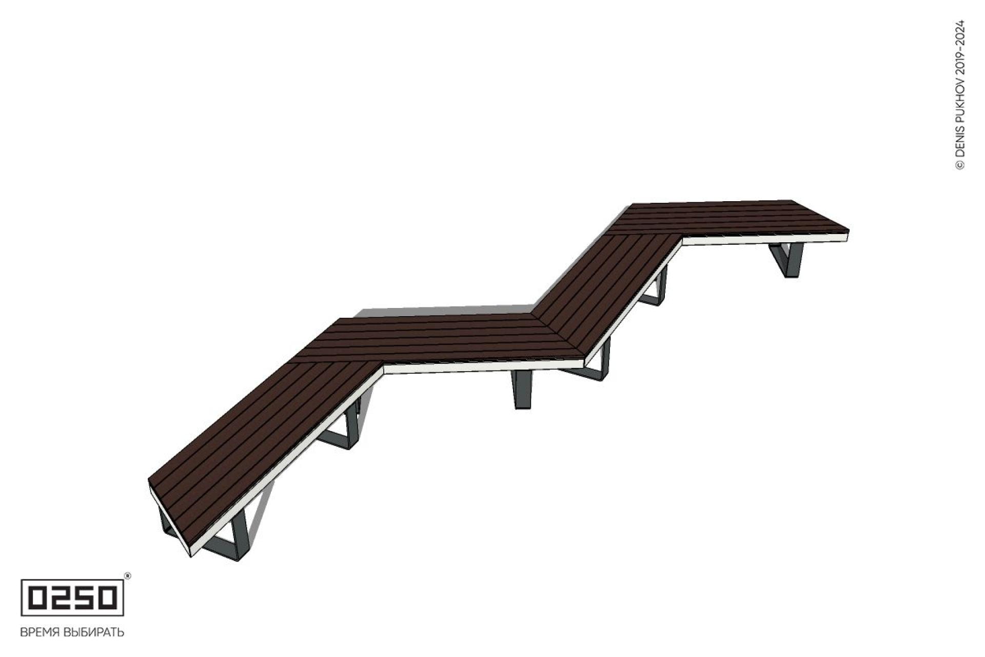 Уличная Зигзагообразная трапецеидальная четырехпролетная скамейка на ножках производство 0250