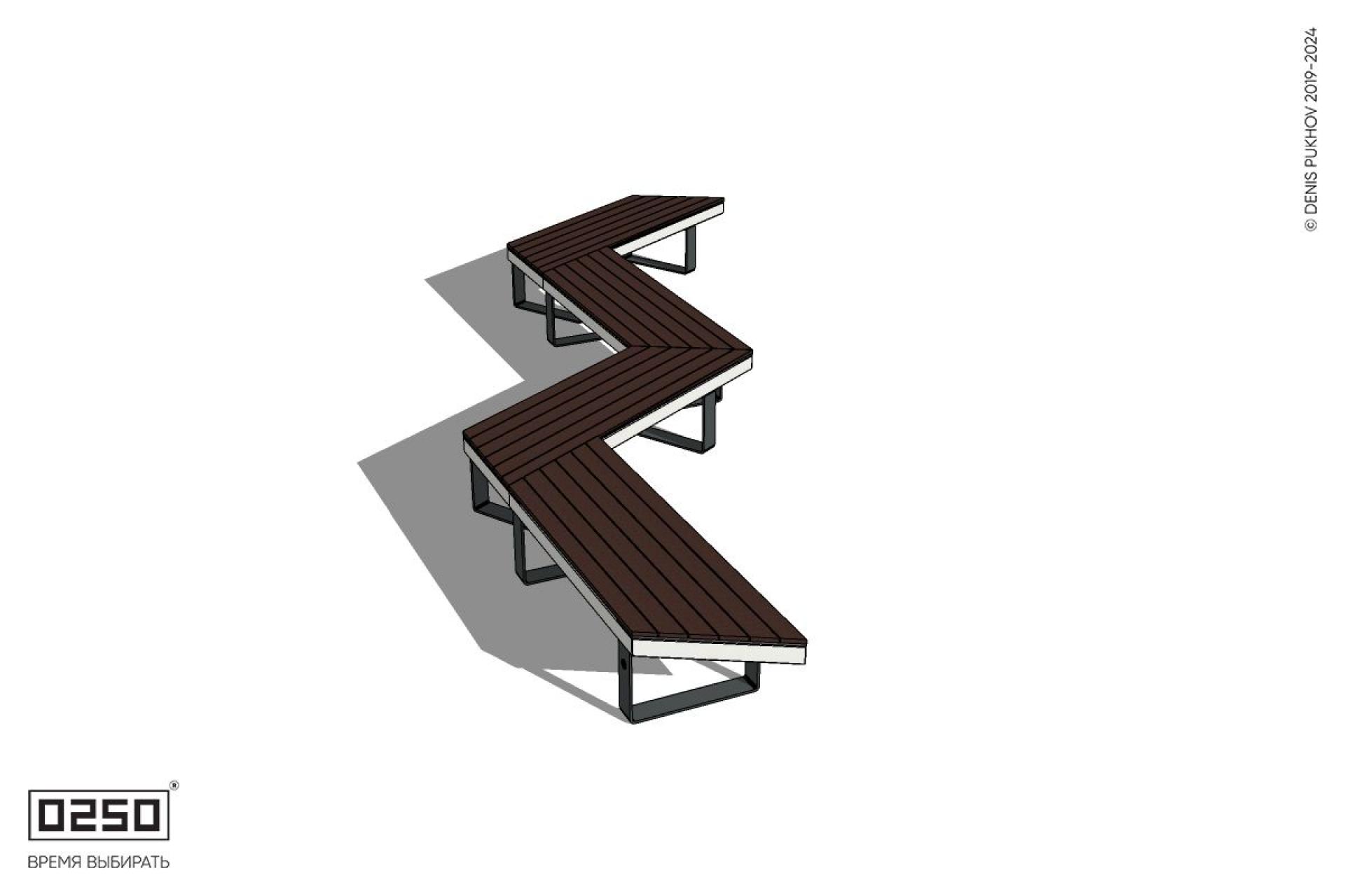 Уличная Зигзагообразная трапецеидальная четырехпролетная скамейка на ножках производство 0250