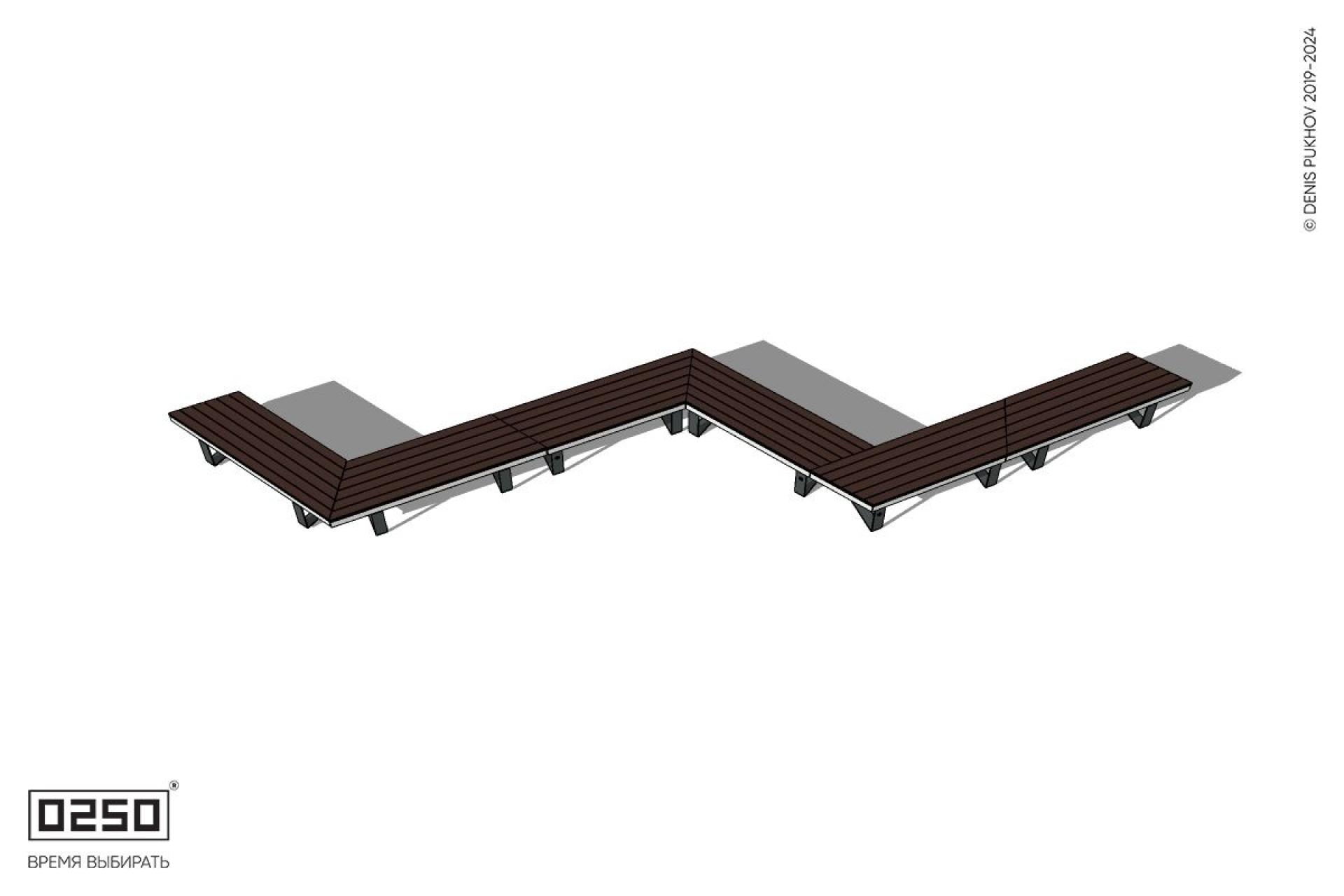 Уличная Зигзагообразная трапецеидальная четырехпролетная удвоенная скамейка на ножках производство 0250 Уличная Зигзагообразная трапецеидальная четырехпролетная удвоенная скамейка на ножках производство 0250