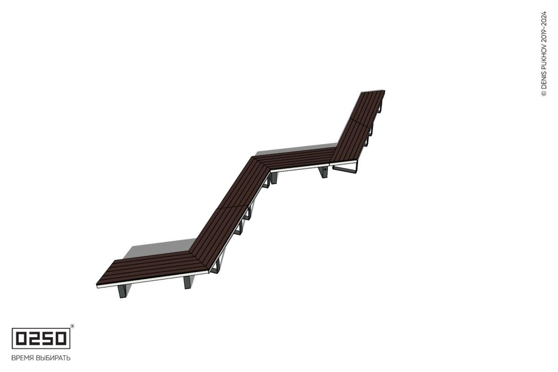 Уличная Зигзагообразная трапецеидальная четырехпролетная удвоенная скамейка на ножках производство 0250 Уличная Зигзагообразная трапецеидальная четырехпролетная удвоенная скамейка на ножках производство 0250