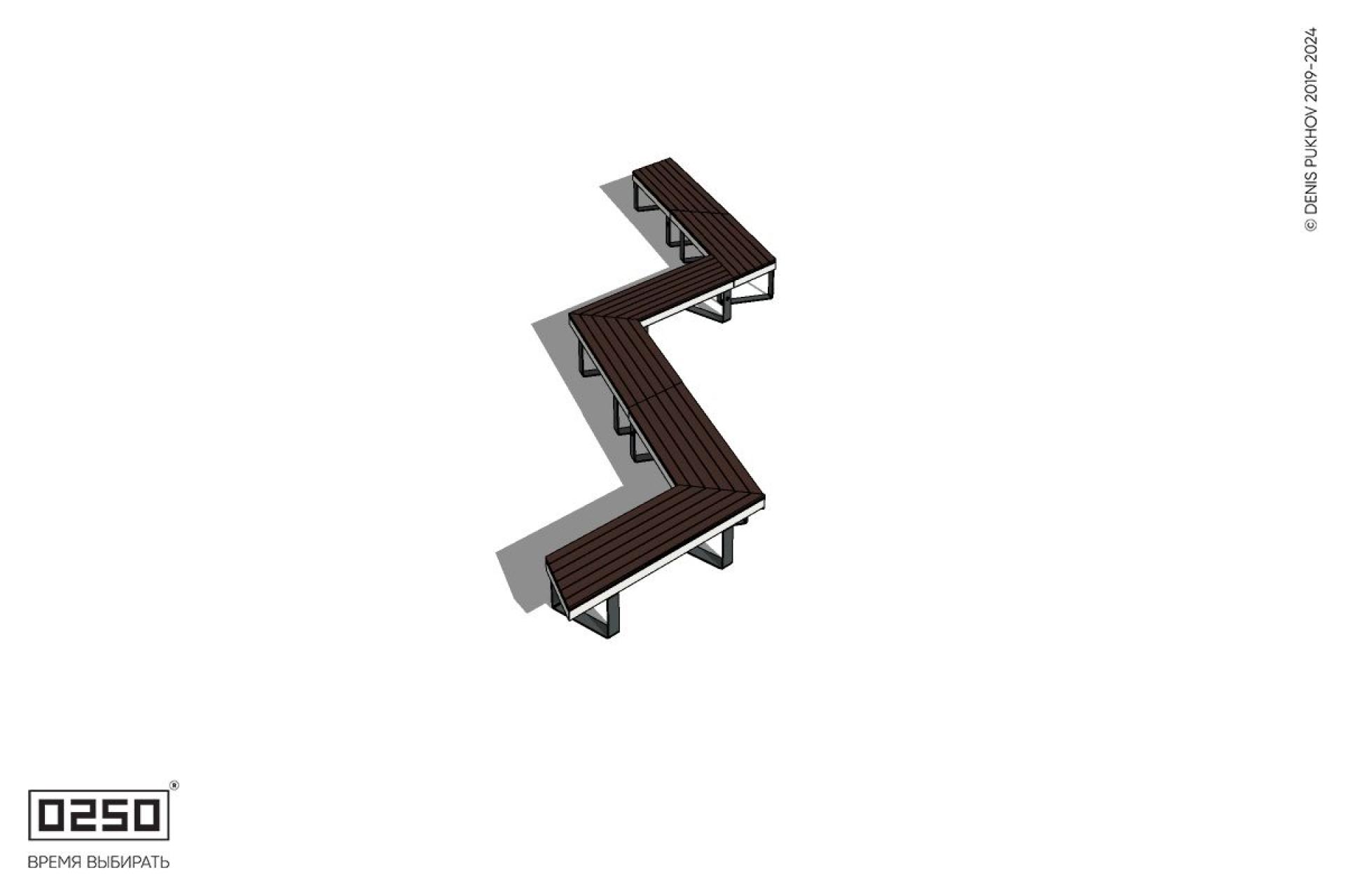 Уличная Зигзагообразная трапецеидальная четырехпролетная удвоенная скамейка на ножках производство 0250 Уличная Зигзагообразная трапецеидальная четырехпролетная удвоенная скамейка на ножках производство 0250