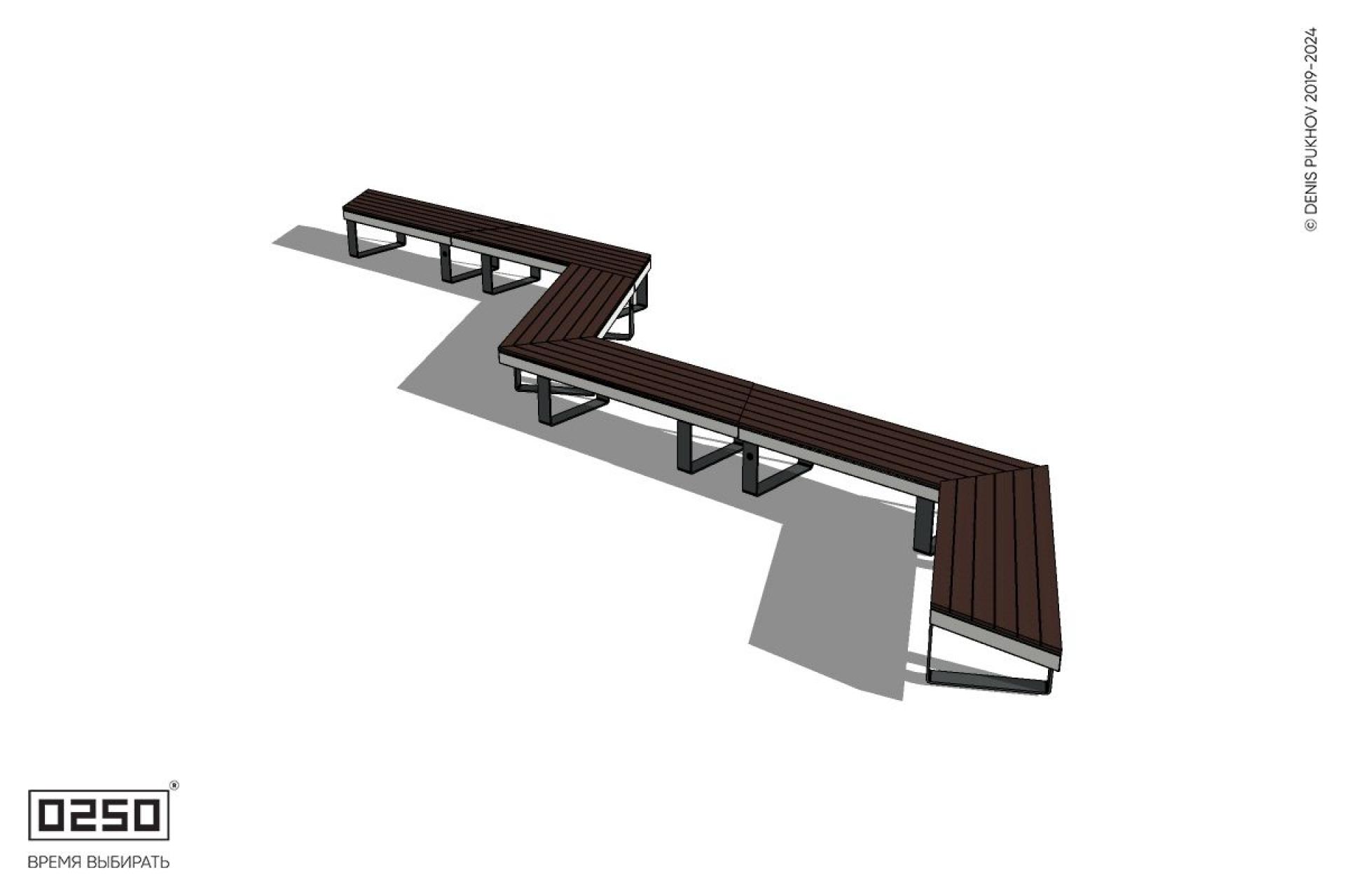 Уличная Зигзагообразная трапецеидальная четырехпролетная удвоенная скамейка на ножках производство 0250 Уличная Зигзагообразная трапецеидальная четырехпролетная удвоенная скамейка на ножках производство 0250