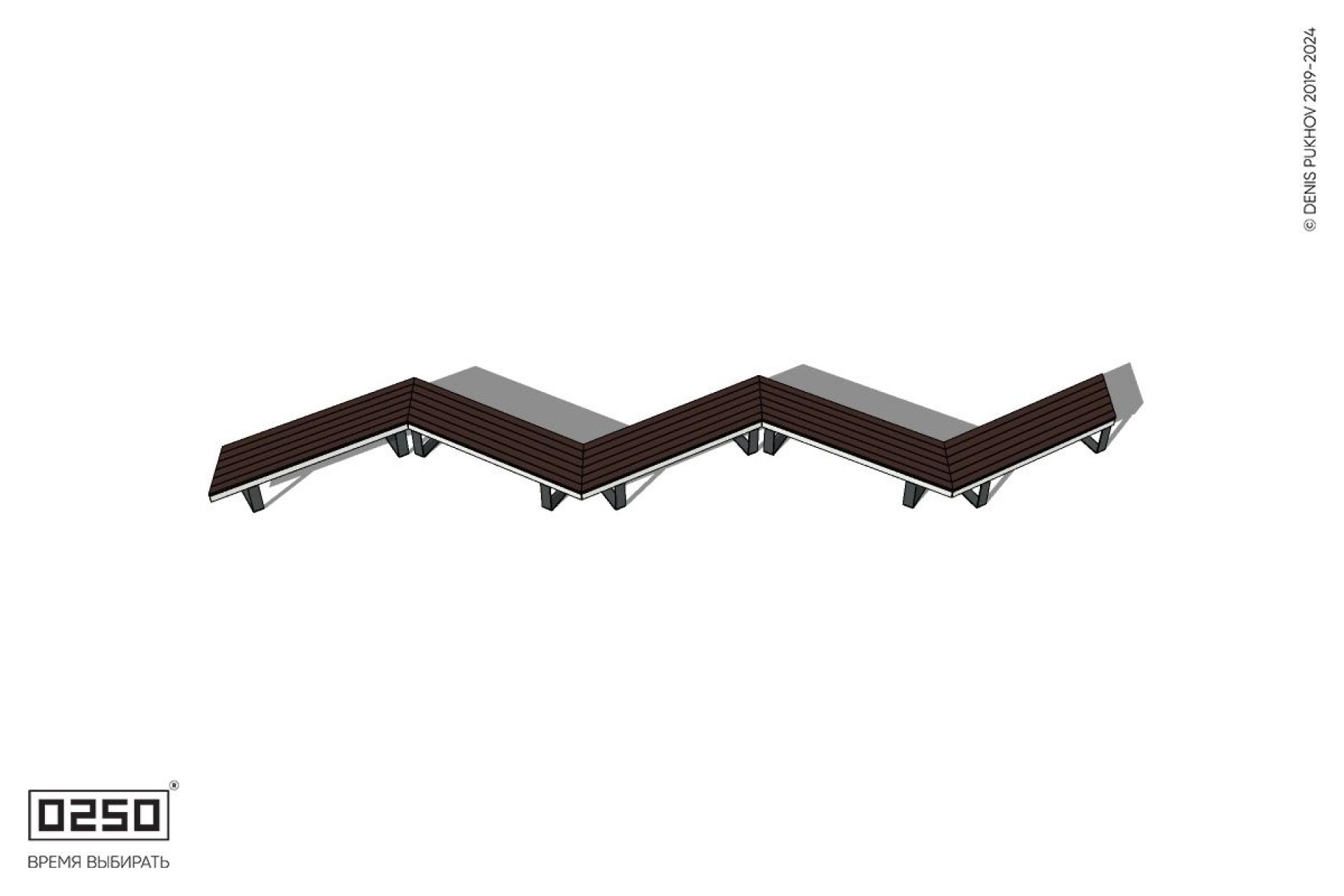 Уличная Зигзагообразная трапецеидальная длинная пятипролетная скамейка на ножках производство 0250