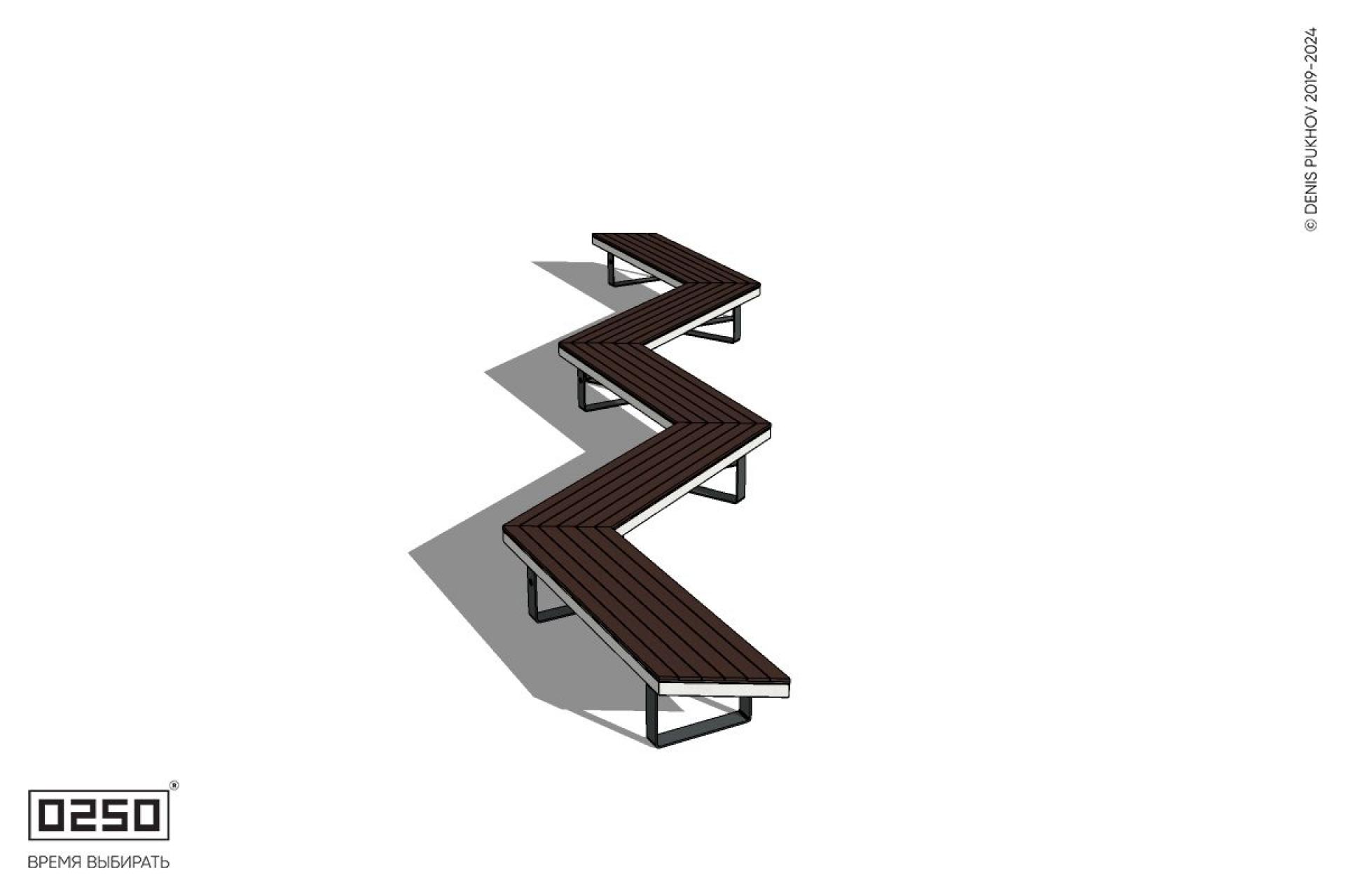 Уличная Зигзагообразная трапецеидальная длинная пятипролетная скамейка на ножках производство 0250