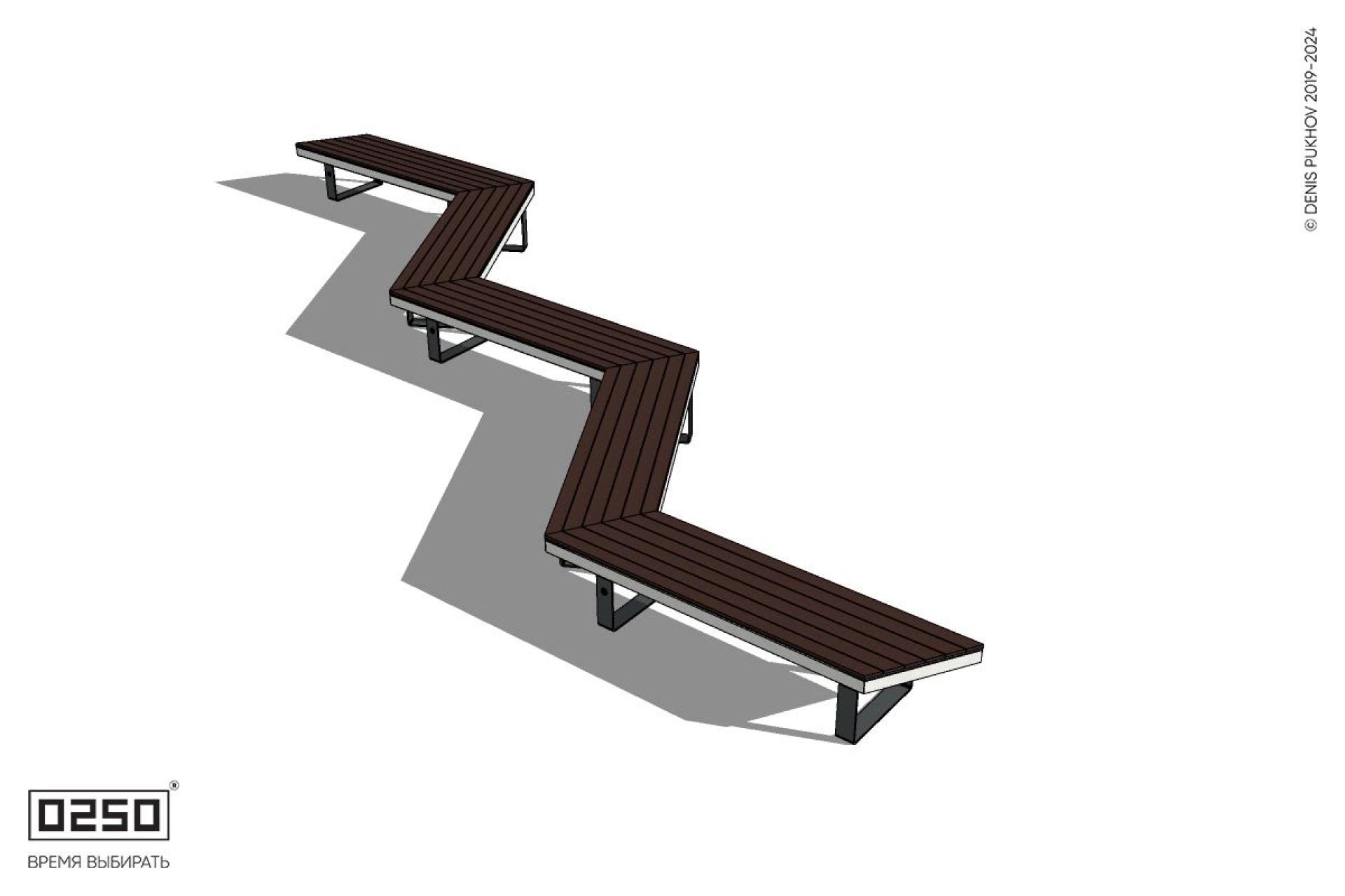 Уличная Зигзагообразная трапецеидальная длинная пятипролетная скамейка на ножках производство 0250