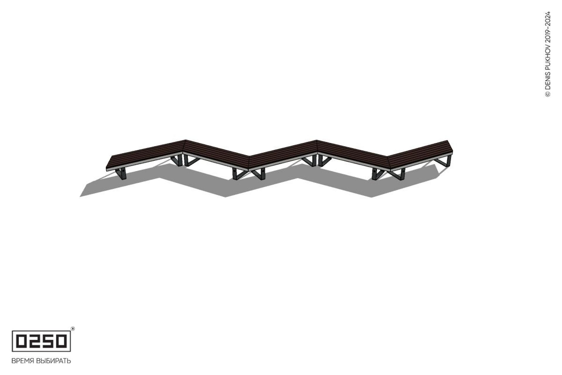 Уличная Зигзагообразная трапецеидальная длинная пятипролетная скамейка на ножках производство 0250