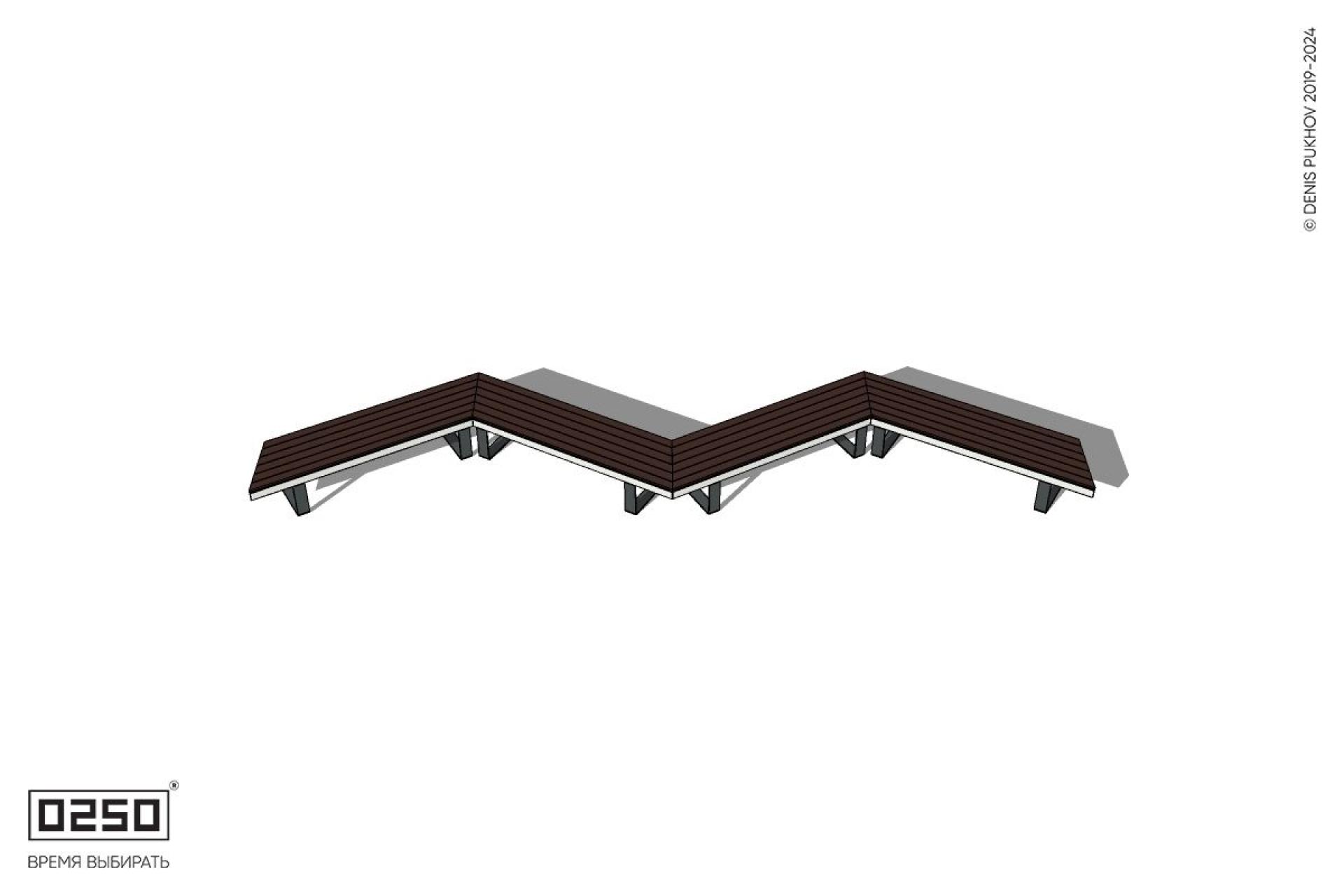 Уличная Зигзагообразная трапецеидальная четырехпролетная скамейка на ножках производство 0250