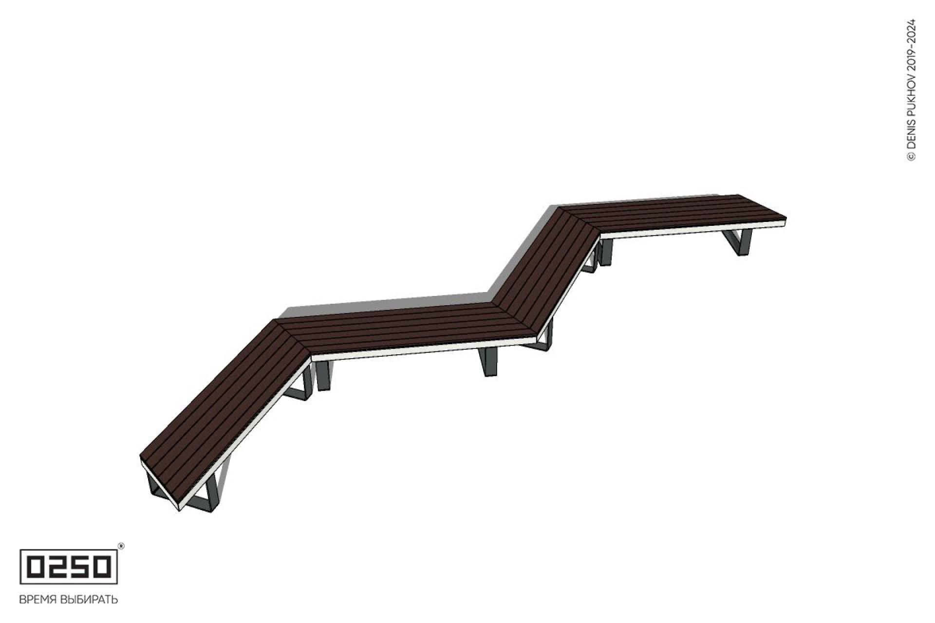 Уличная Зигзагообразная трапецеидальная четырехпролетная скамейка на ножках производство 0250