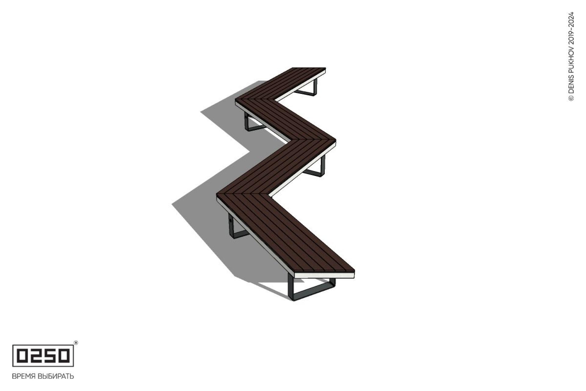 Уличная Зигзагообразная трапецеидальная четырехпролетная скамейка на ножках производство 0250