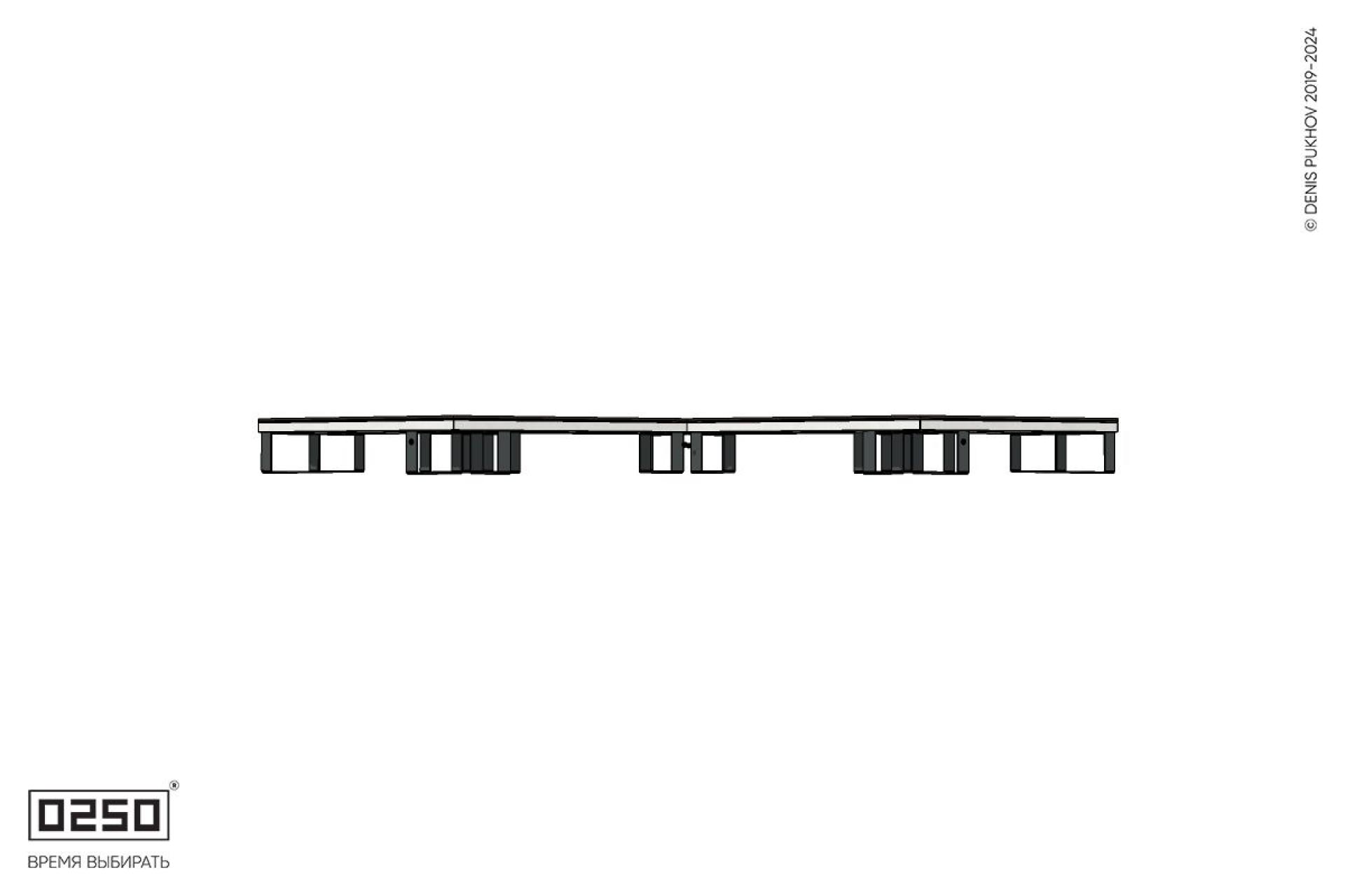 Уличная Зигзагообразная длинная четырехпролетная двухсторонняя скамейка с клиновидными торцами на ножках производство 0250