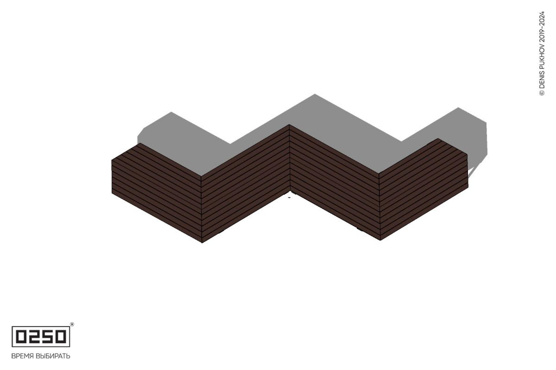 Уличная Зигзагообразная длинная четырехпролетная двухсторонняя скамейка с клиновидными торцами на ножках производство 0250, module