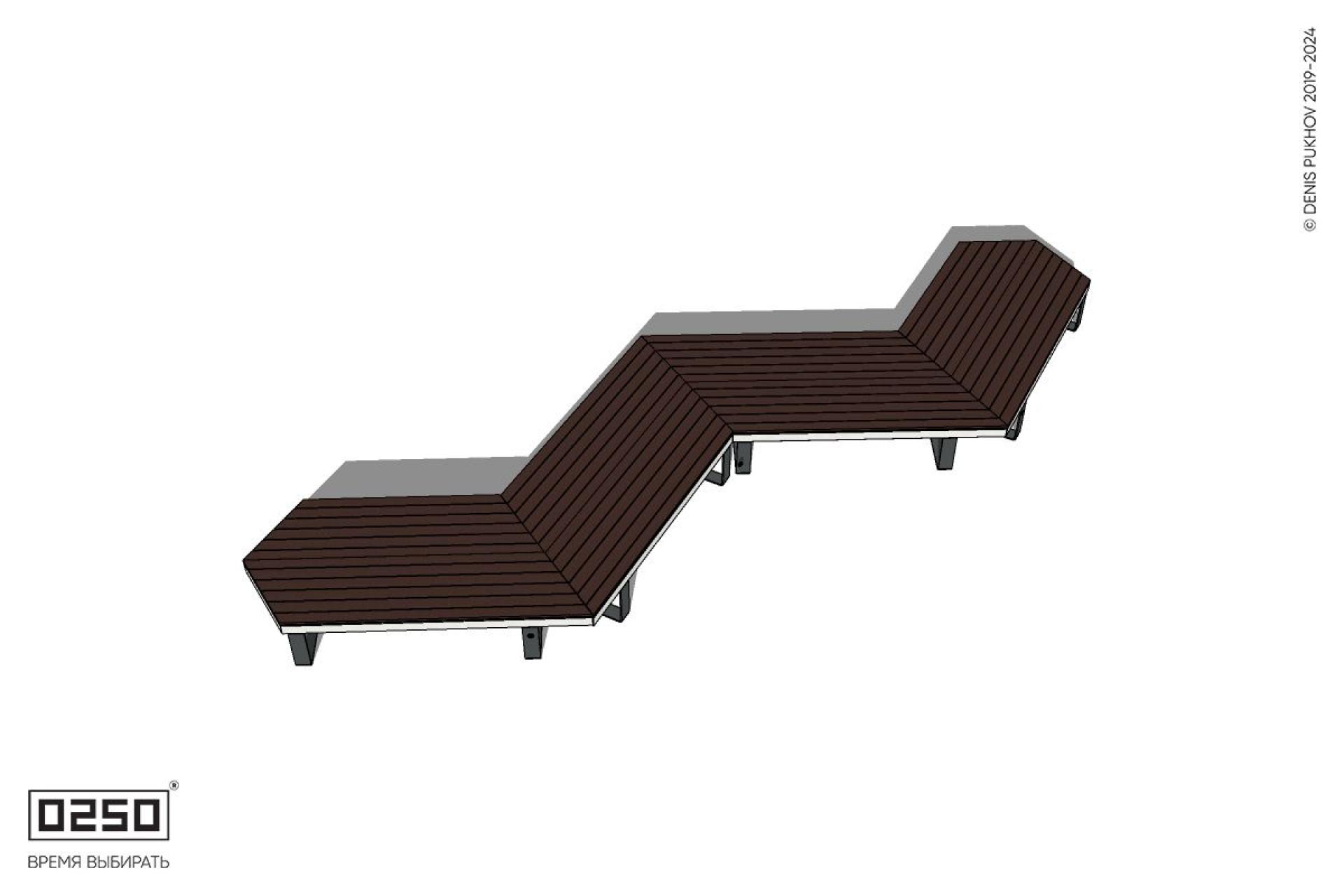 Уличная Зигзагообразная длинная четырехпролетная двухсторонняя скамейка с клиновидными торцами на ножках производство 0250