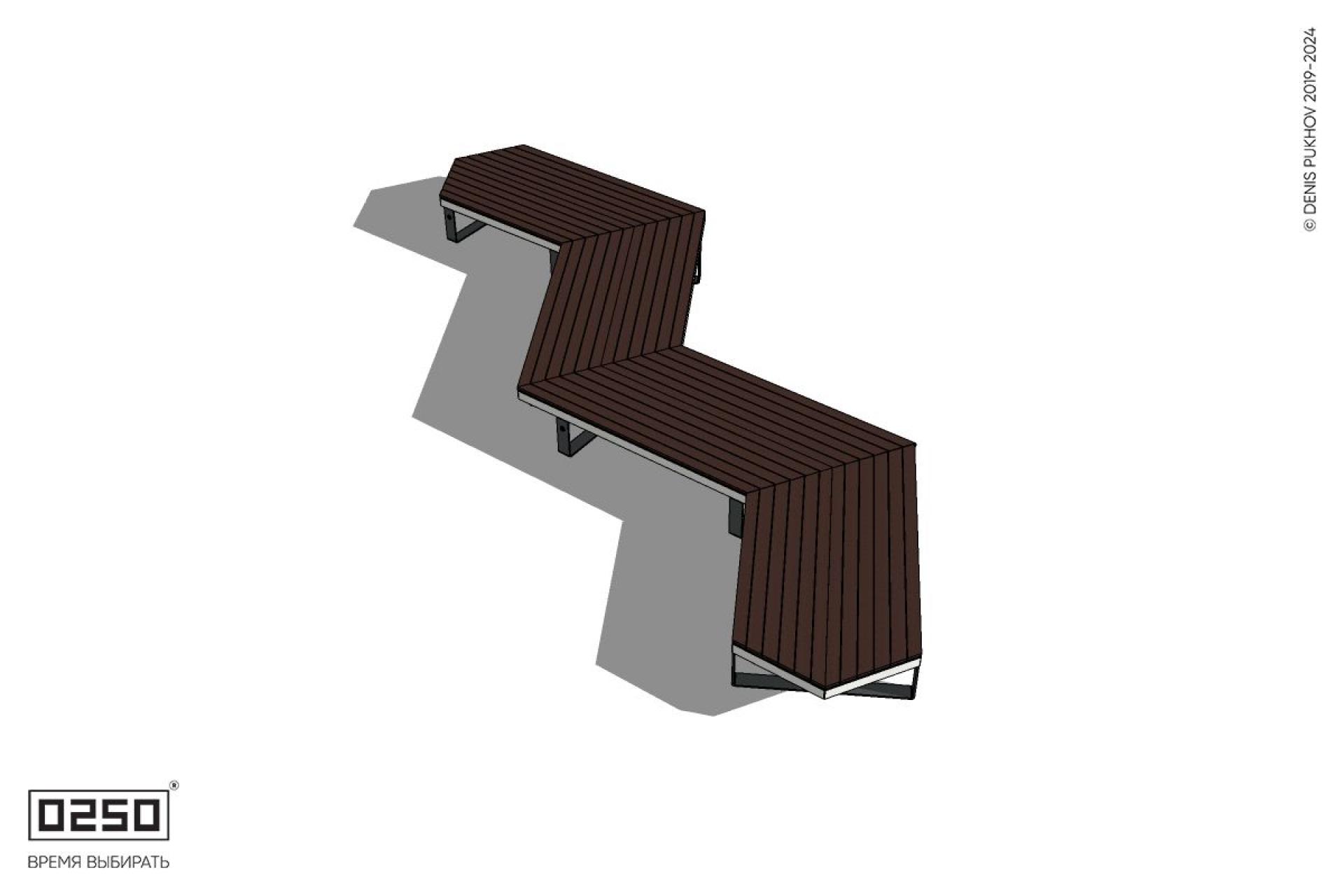 Уличная Зигзагообразная длинная четырехпролетная двухсторонняя скамейка с клиновидными торцами на ножках производство 0250