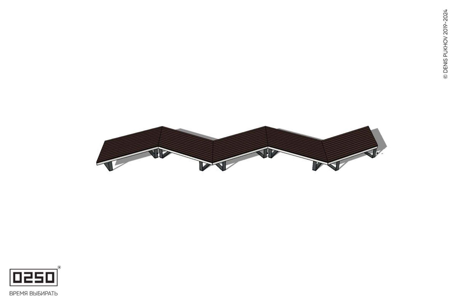 Уличная Зигзагообразная трапецеидальная длинная пятипролетная двухсторонняя скамейка на ножках производство 0250