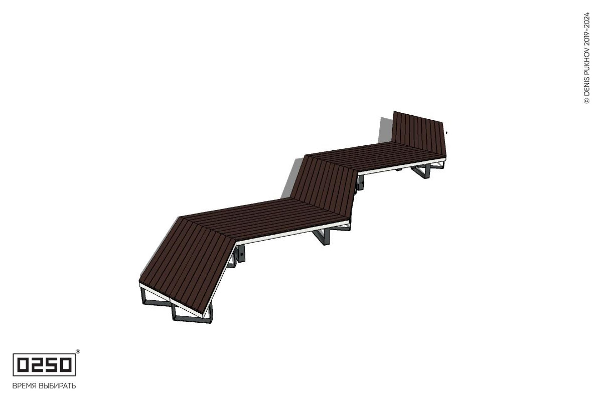 Уличная Зигзагообразная трапецеидальная длинная пятипролетная двухсторонняя скамейка на ножках производство 0250