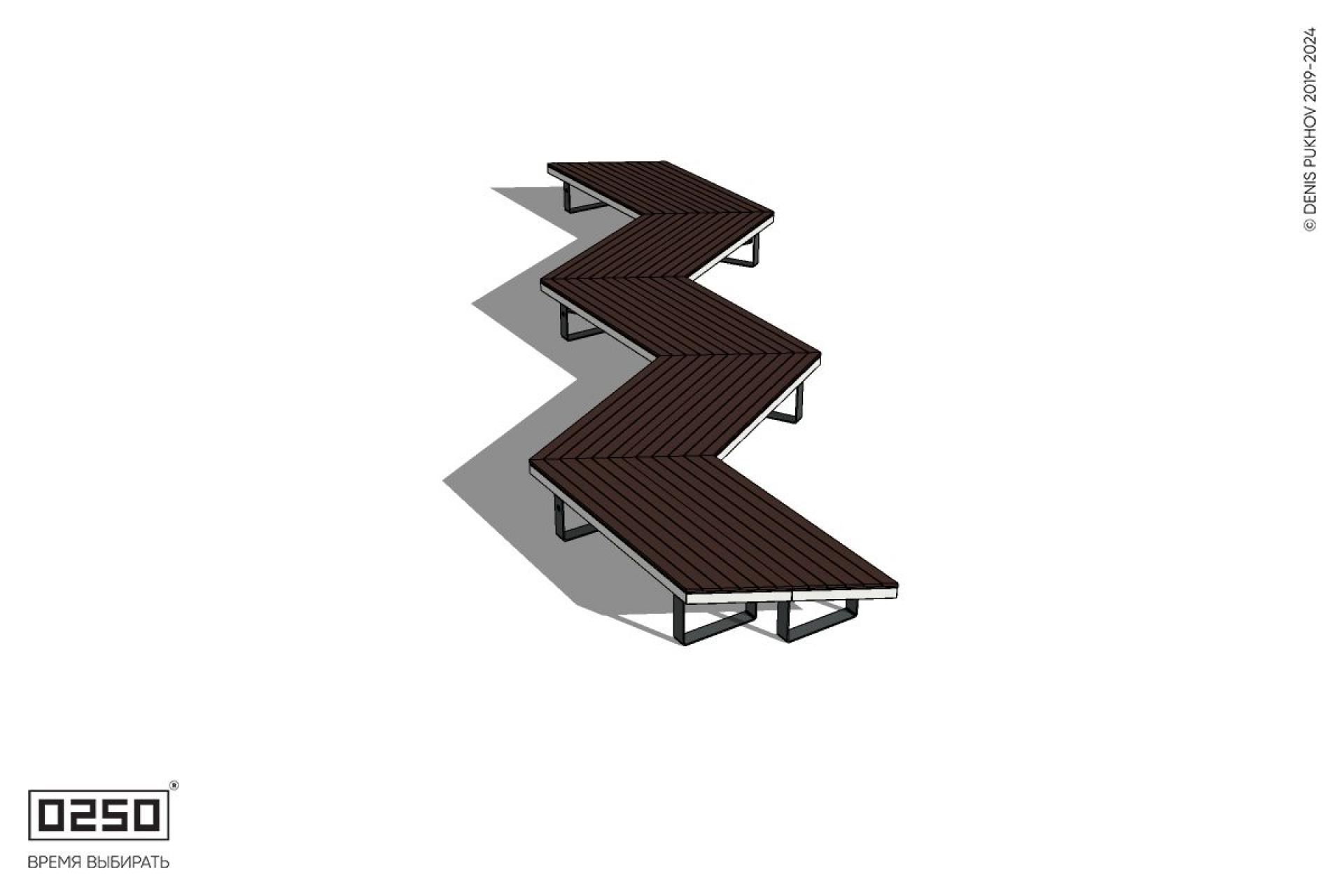 Уличная Зигзагообразная трапецеидальная длинная пятипролетная двухсторонняя скамейка на ножках производство 0250