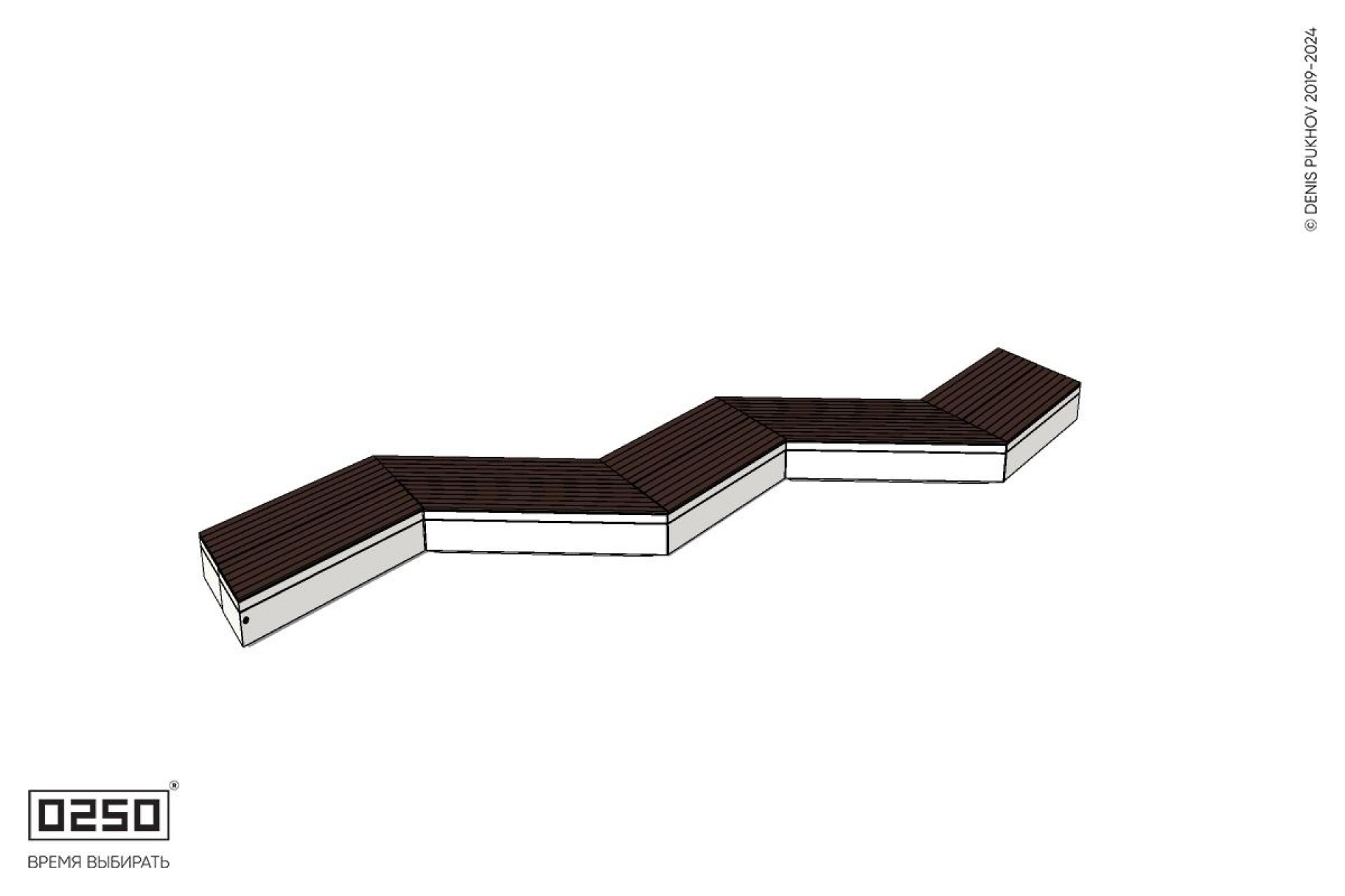 Уличная Зигзагообразная трапецеидальная длинная  двухсторонняя пятипролетная скамейка на блоке производство 0250