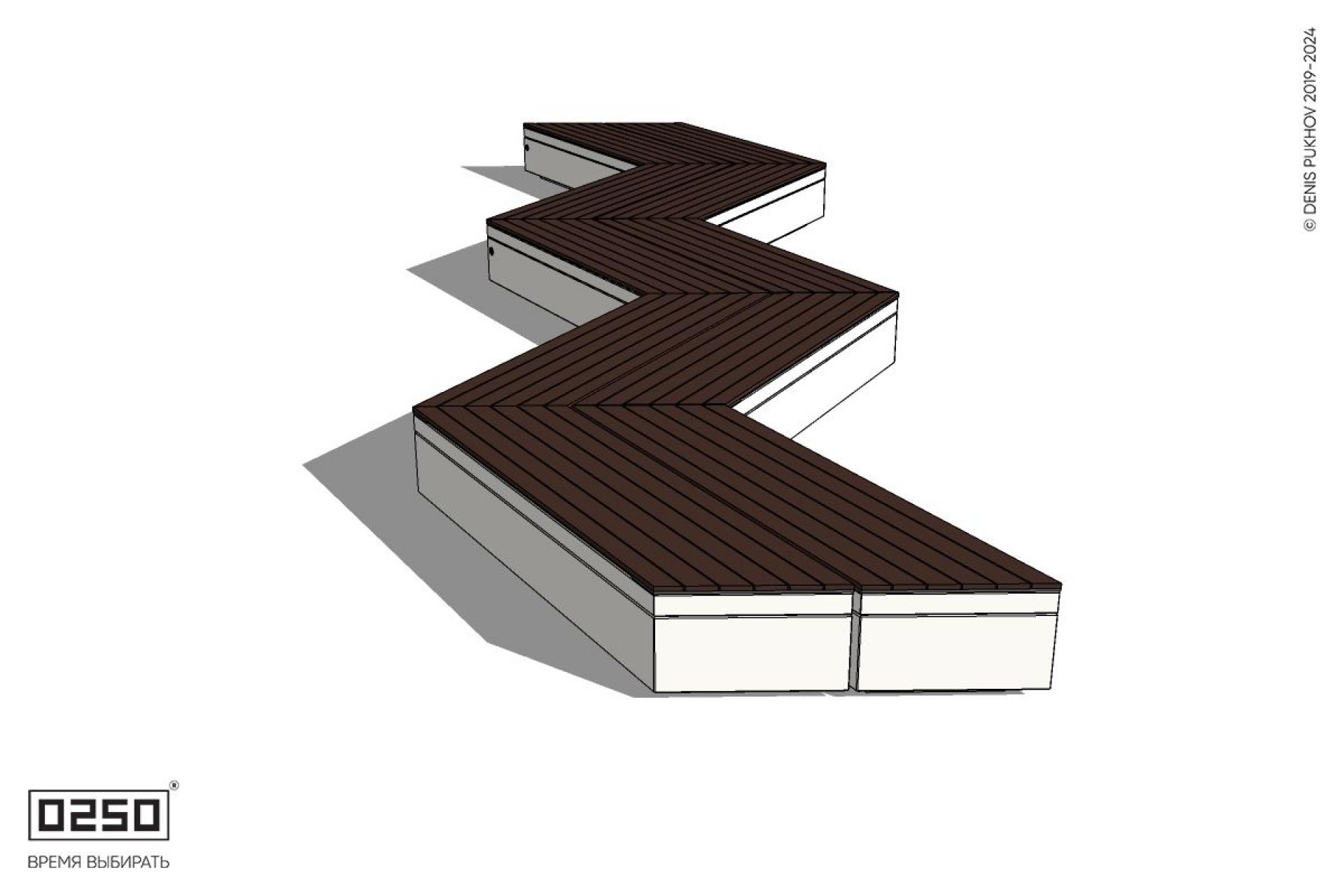 Уличная Зигзагообразная трапецеидальная длинная  двухсторонняя пятипролетная скамейка на блоке производство 0250