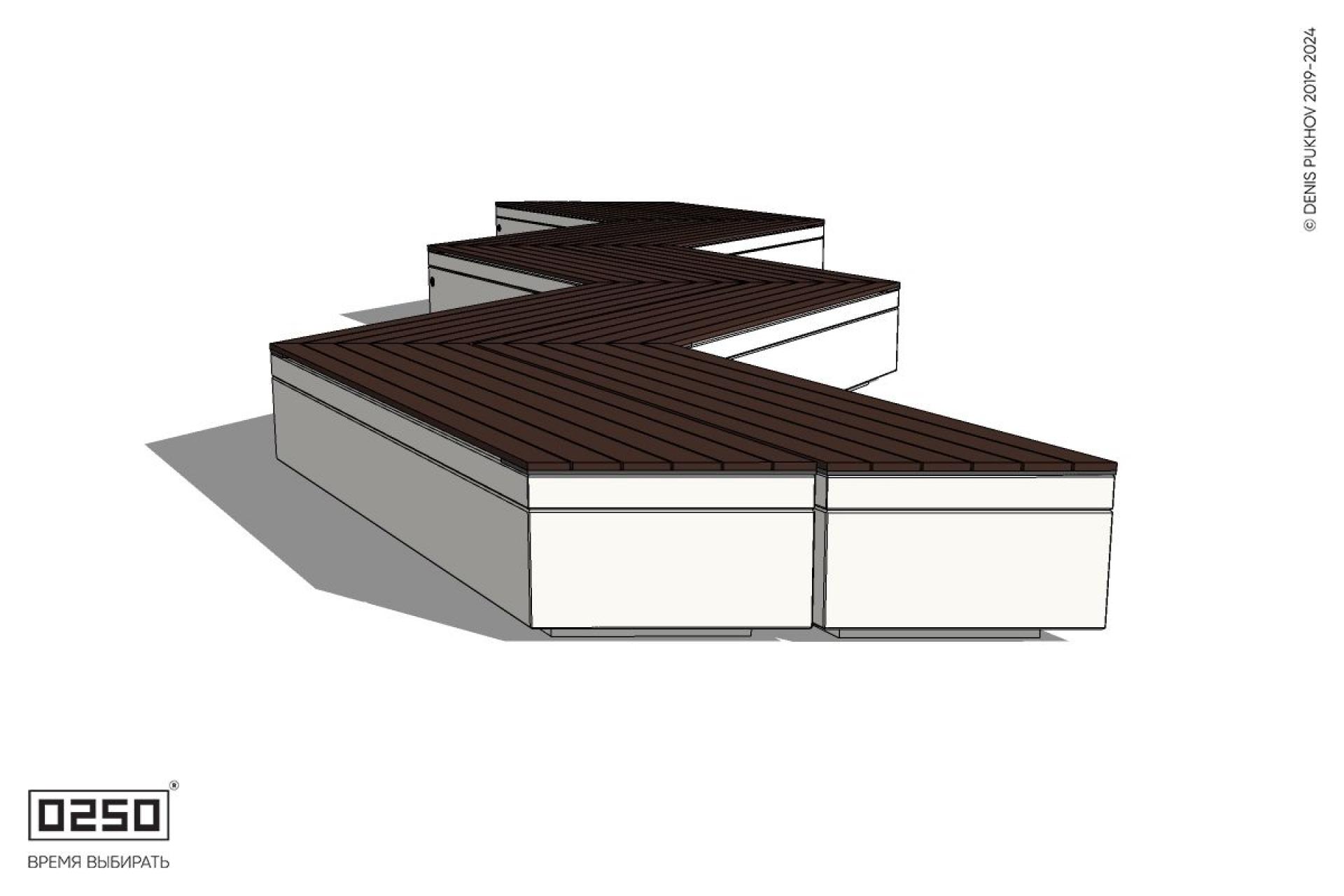 Уличная Зигзагообразная трапецеидальная длинная  двухсторонняя пятипролетная скамейка на блоке производство 0250