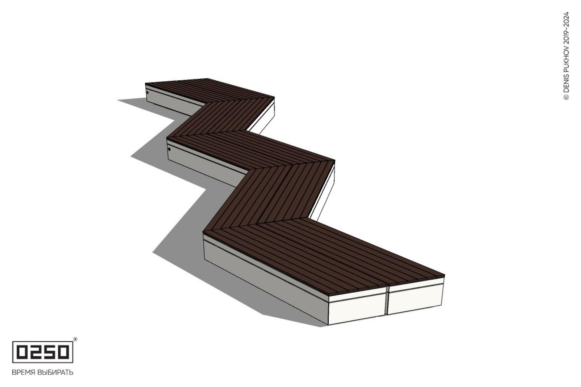 Уличная Зигзагообразная трапецеидальная длинная  двухсторонняя пятипролетная скамейка на блоке производство 0250