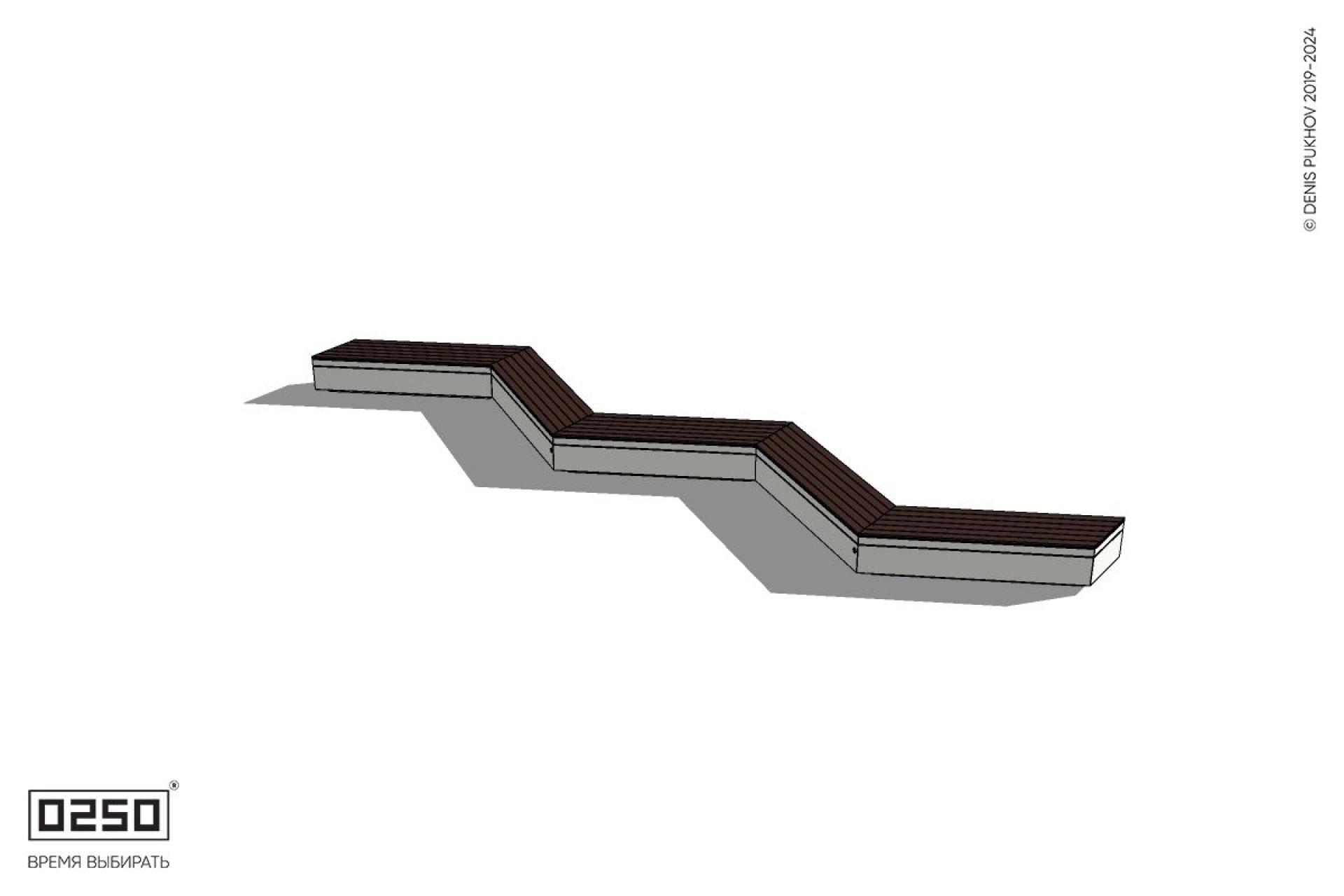 Уличная Зигзагообразная трапецеидальная длинная пятипролетная скамейка на блоке производство 0250 Уличная Зигзагообразная трапецеидальная длинная пятипролетная скамейка на блоке производство 0250