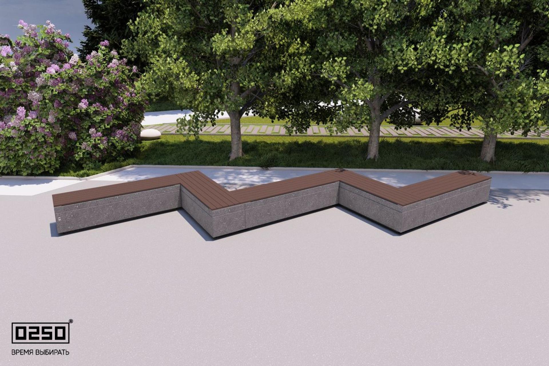 Визуализация: Модульная зигзагообразная прямоугольная пятипролетная скамейка на блоке из ультрабетона черного цвета