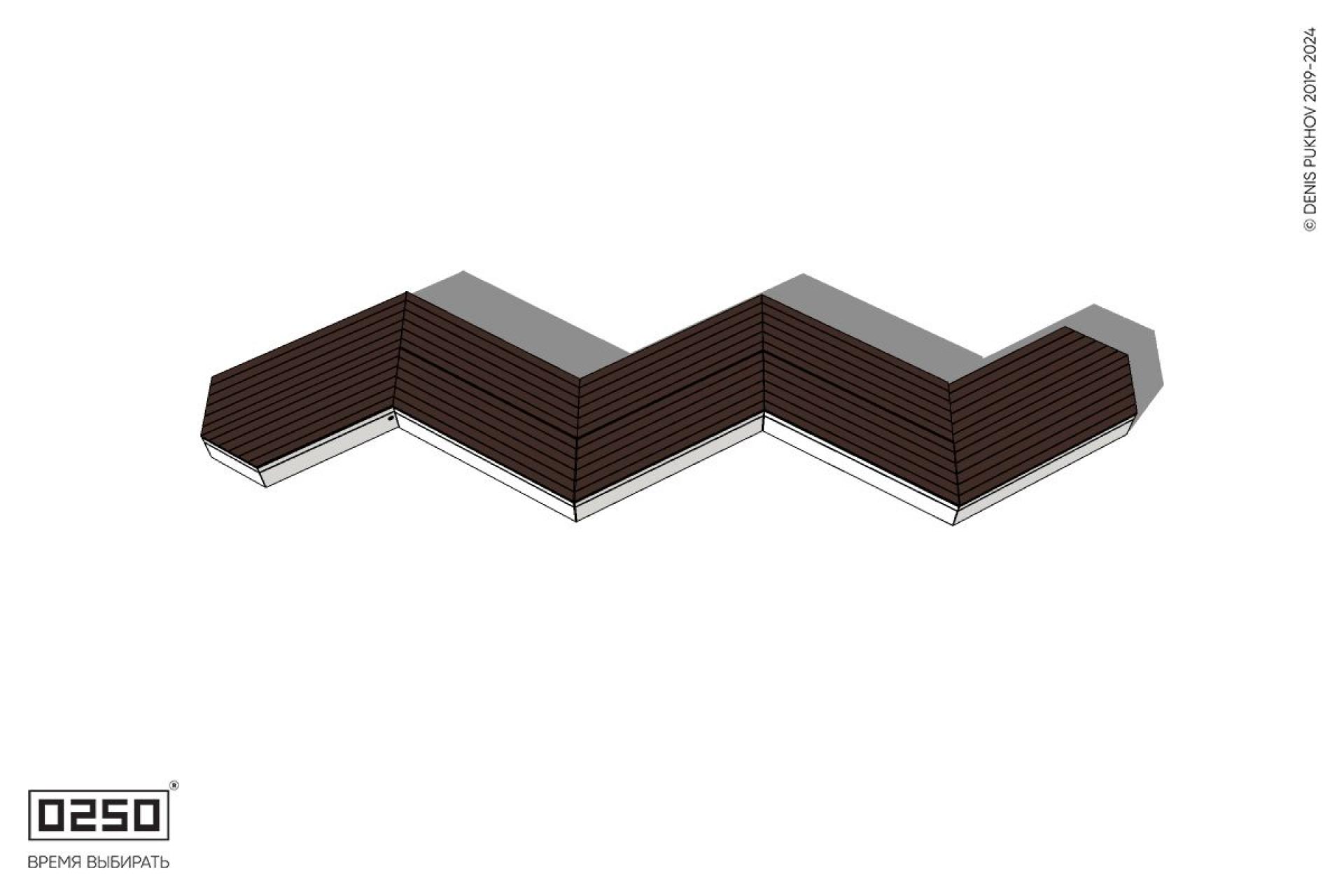 Уличная Зигзагообразная трапецеидальная пятипролетная двухсторонняя скамейка с клиновидным торцом на блоке производство 0250