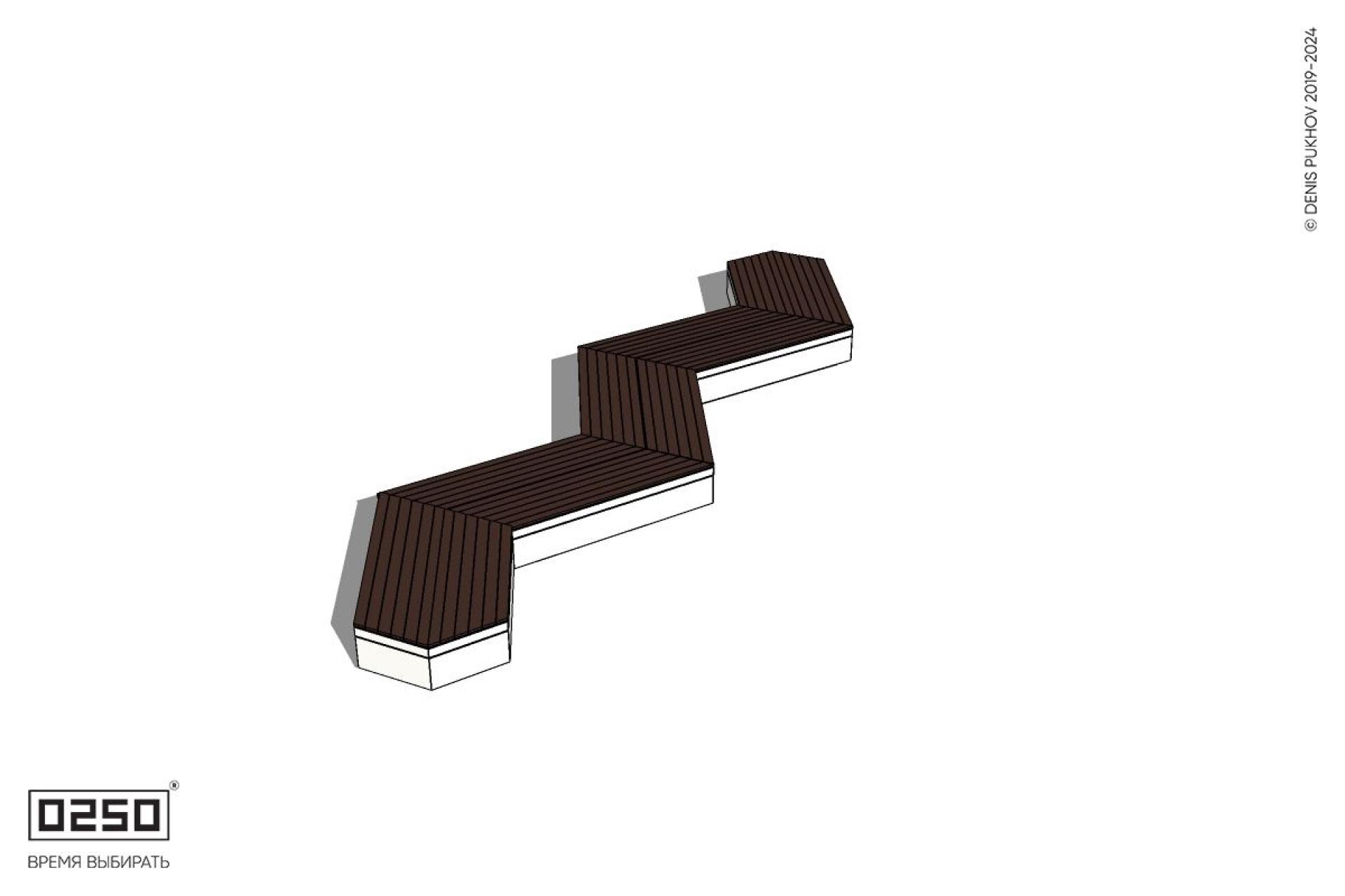 Уличная Зигзагообразная трапецеидальная пятипролетная двухсторонняя скамейка с клиновидным торцом на блоке производство 0250