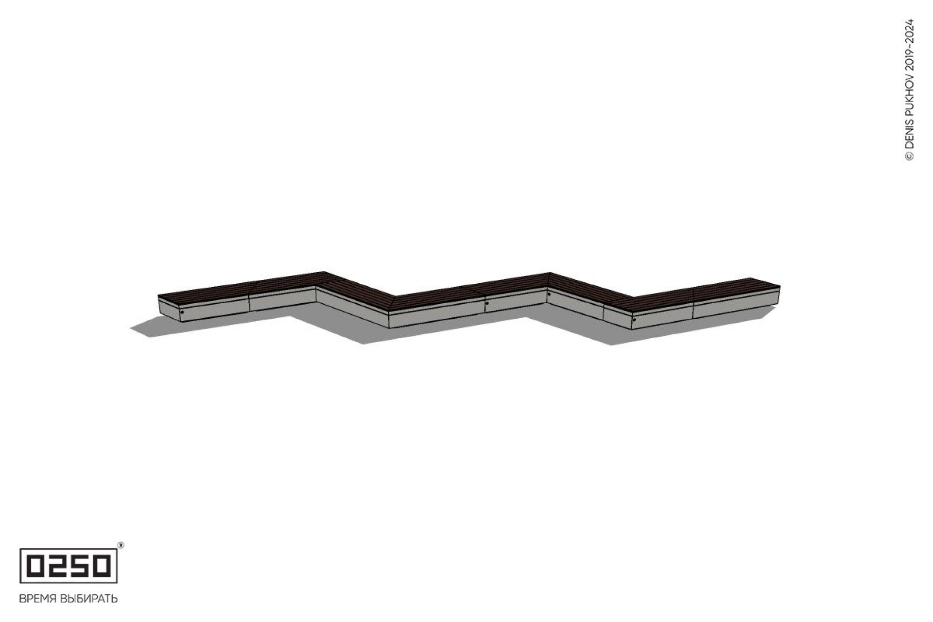 Уличная Зигзагообразная трапецеидальная пятипролетная  длинная скамейка на блоке производство 0250, module