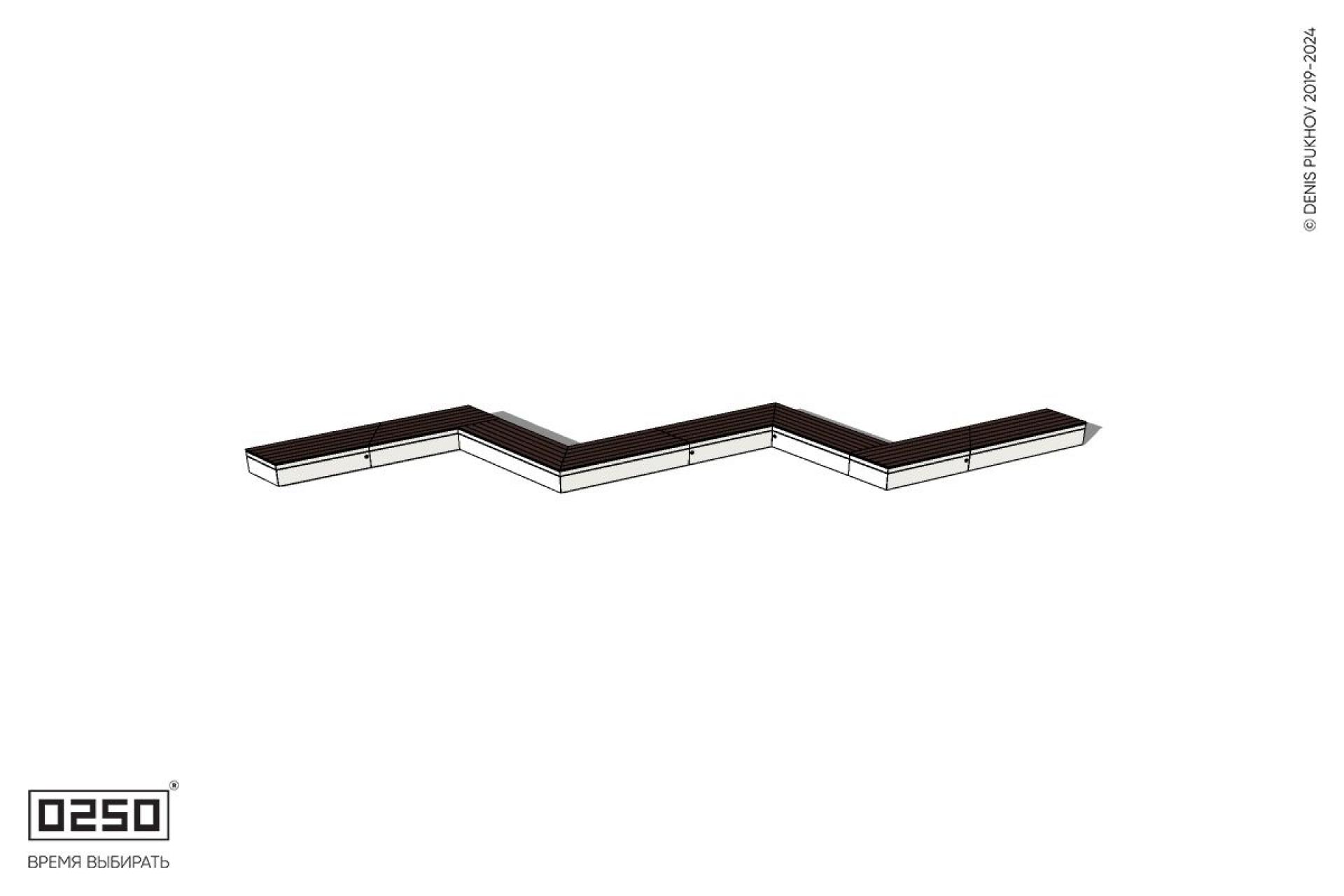 Уличная Зигзагообразная трапецеидальная пятипролетная  длинная скамейка на блоке производство 0250