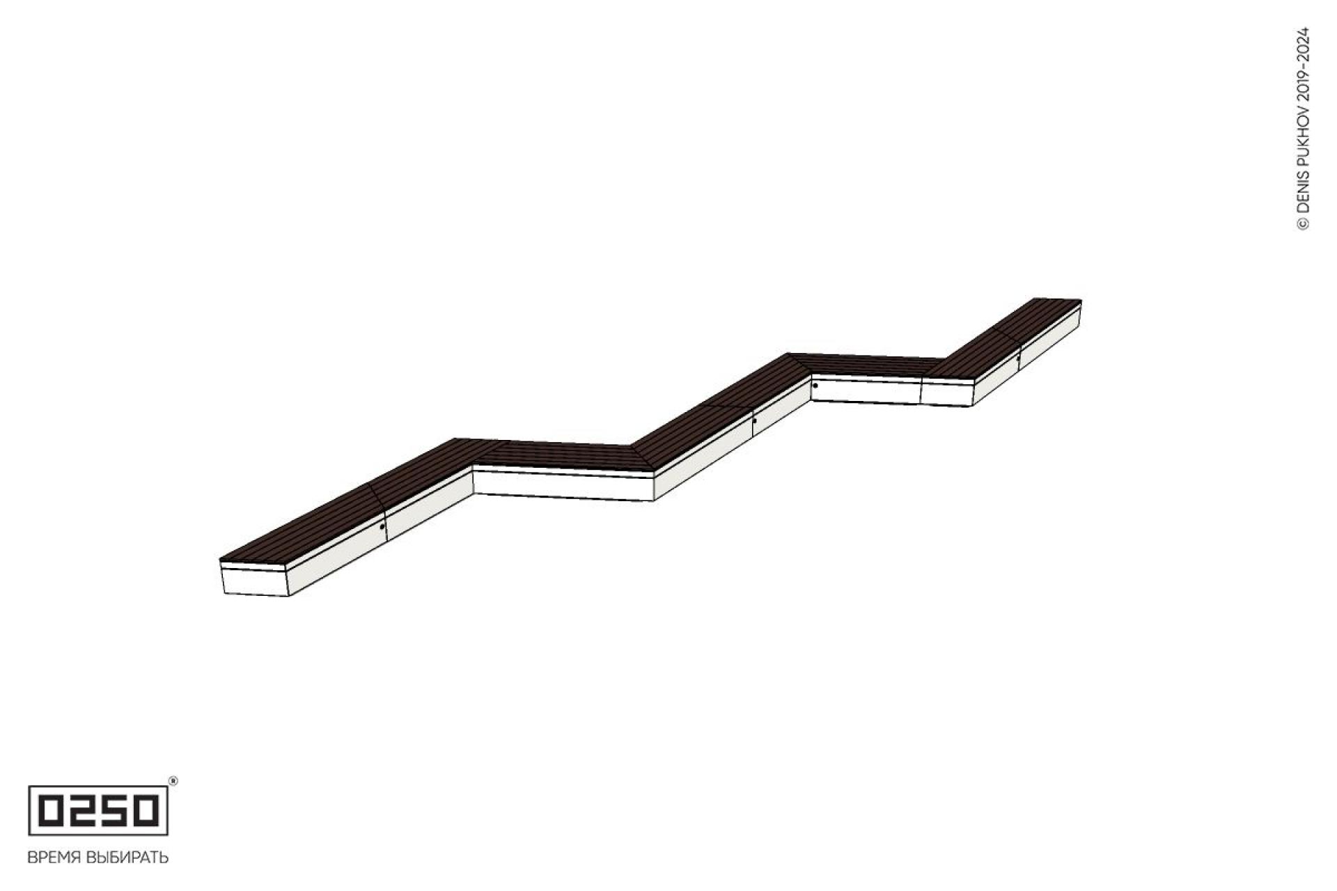 Уличная Зигзагообразная трапецеидальная пятипролетная  длинная скамейка на блоке производство 0250