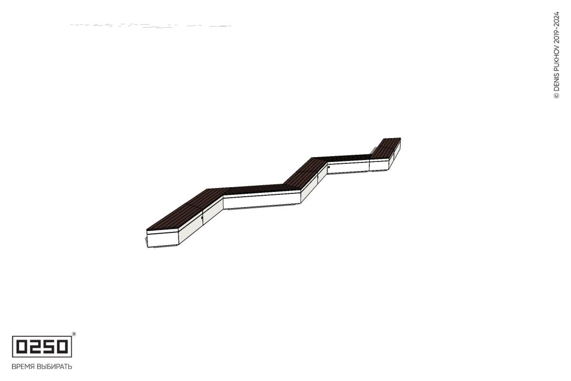 Уличная Зигзагообразная трапецеидальная пятипролетная  длинная скамейка на блоке производство 0250