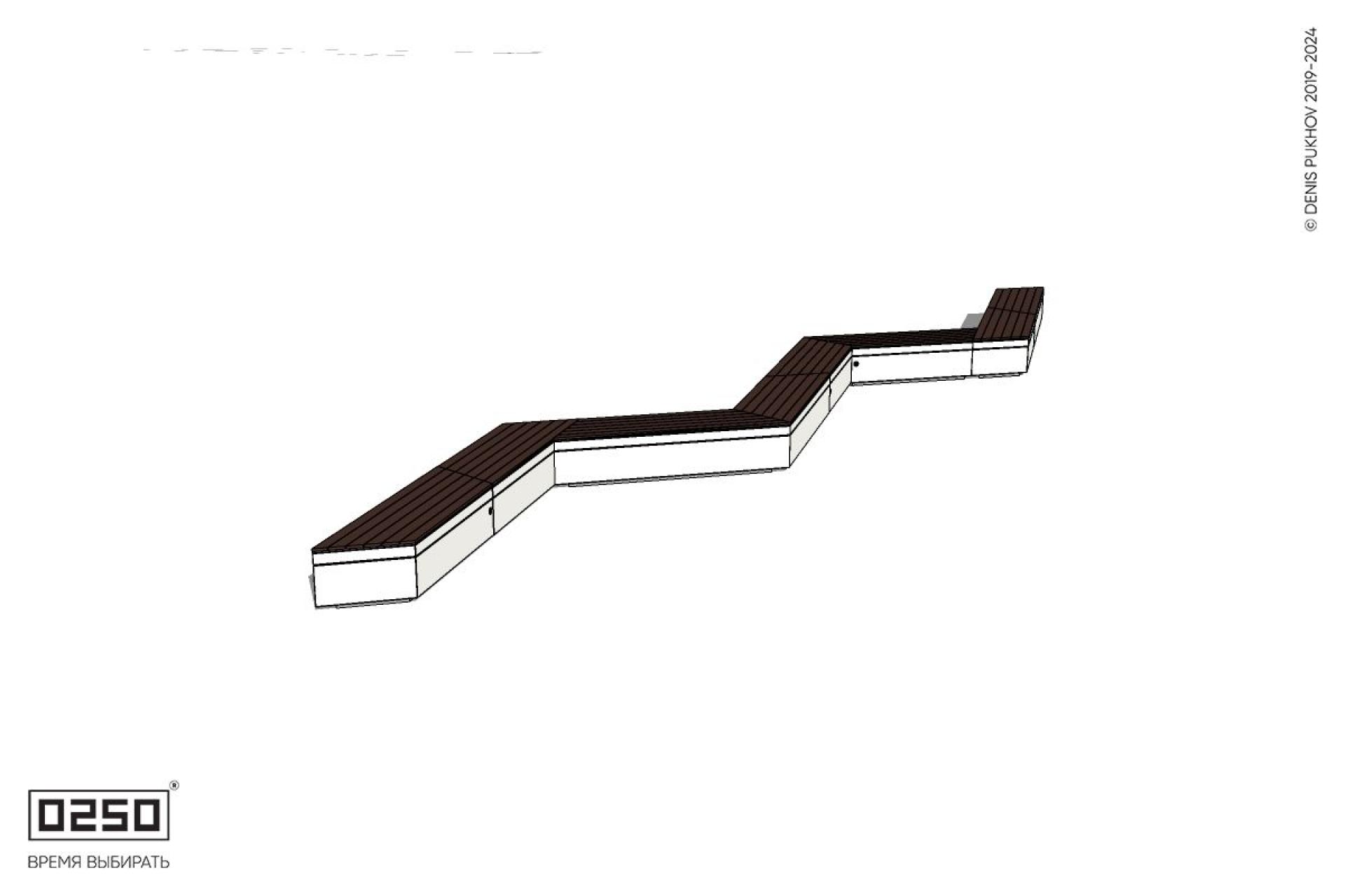 Уличная Зигзагообразная трапецеидальная пятипролетная  длинная скамейка на блоке производство 0250