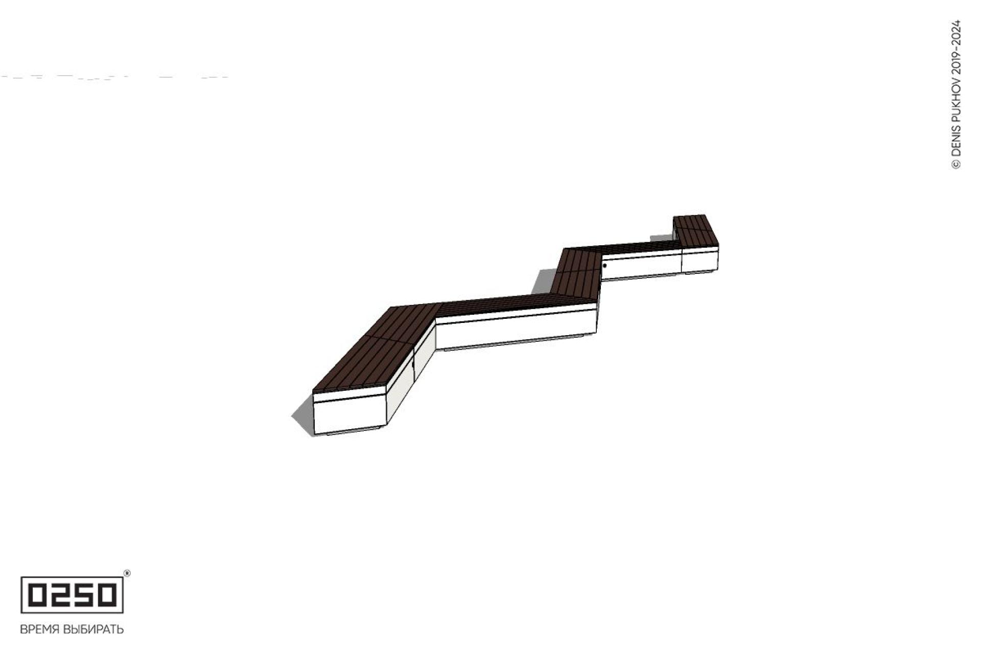 Уличная Зигзагообразная трапецеидальная пятипролетная  длинная скамейка на блоке производство 0250