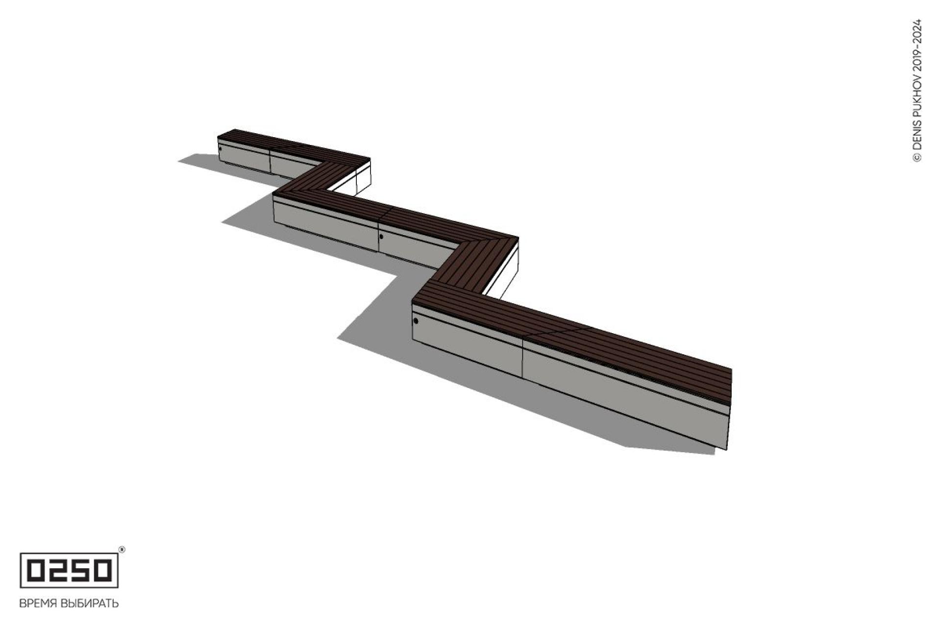 Уличная Зигзагообразная трапецеидальная пятипролетная  длинная скамейка на блоке производство 0250