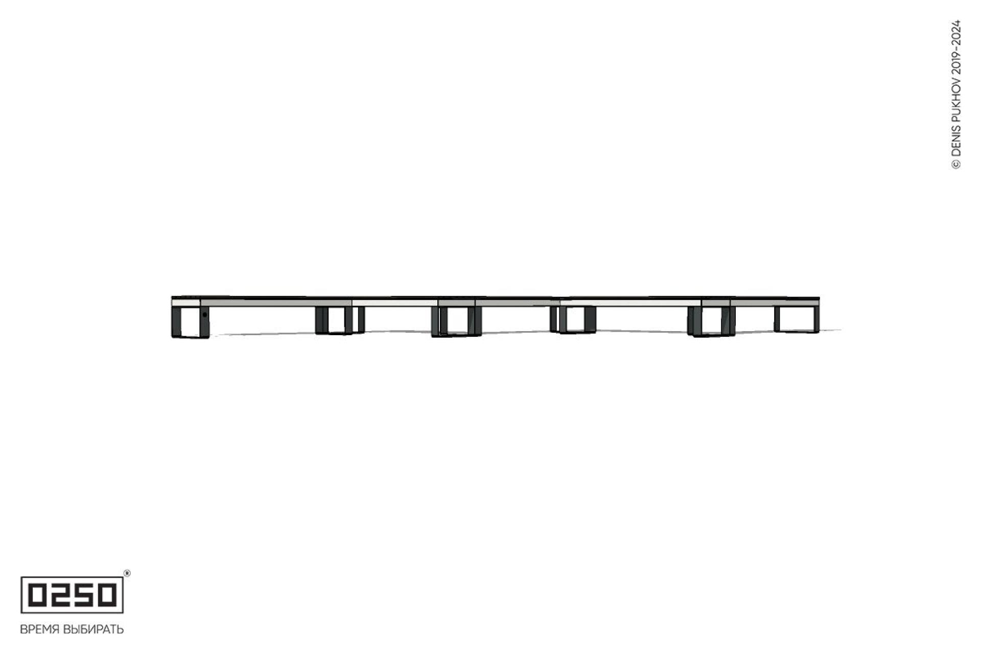 Уличная Зигзагообразная прямоугольная пятипролетная  скамейка на ножках производство 0250 Уличная Зигзагообразная прямоугольная пятипролетная  скамейка на ножках производство 0250