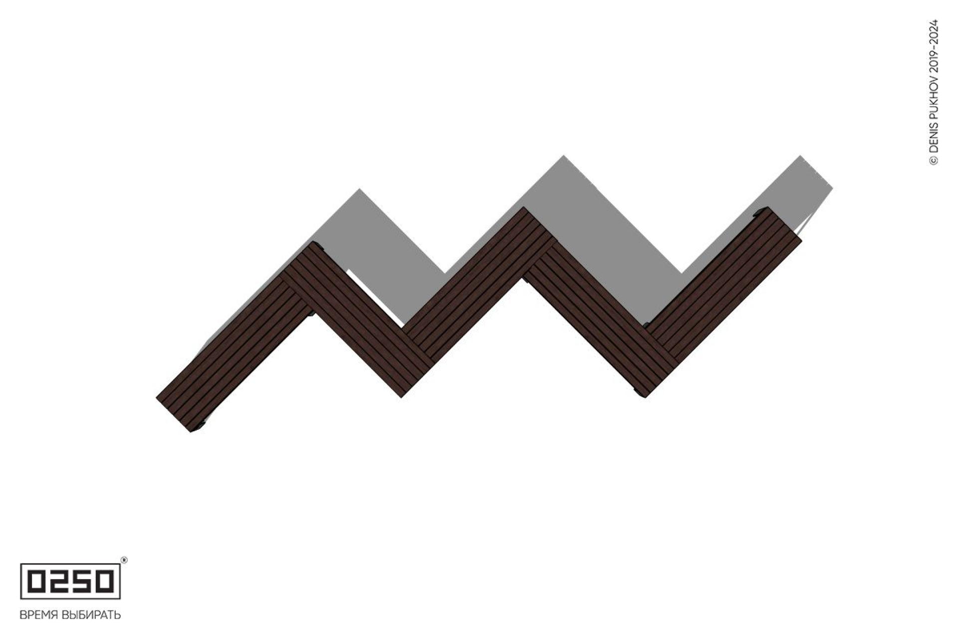 Зигзагообразная прямоугольная пятипролетная  скамейка на ножках Уличная Зигзагообразная прямоугольная пятипролетная  скамейка на ножках производство 0250, module