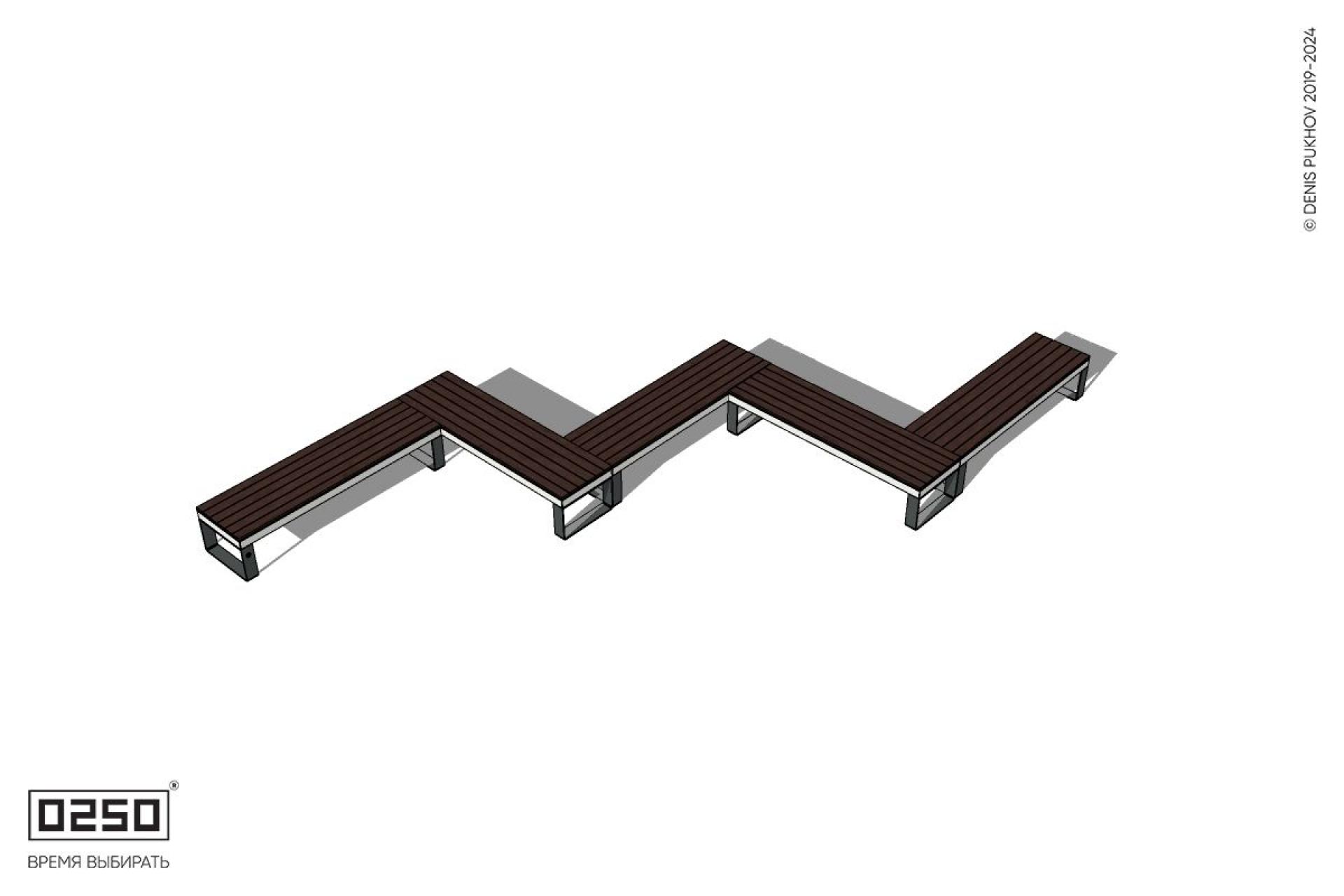 Уличная Зигзагообразная прямоугольная пятипролетная  скамейка на ножках производство 0250 Уличная Зигзагообразная прямоугольная пятипролетная  скамейка на ножках производство 0250