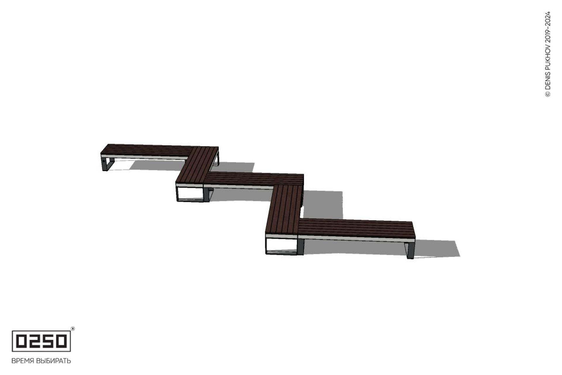 Уличная Зигзагообразная прямоугольная пятипролетная  скамейка на ножках производство 0250 Уличная Зигзагообразная прямоугольная пятипролетная  скамейка на ножках производство 0250