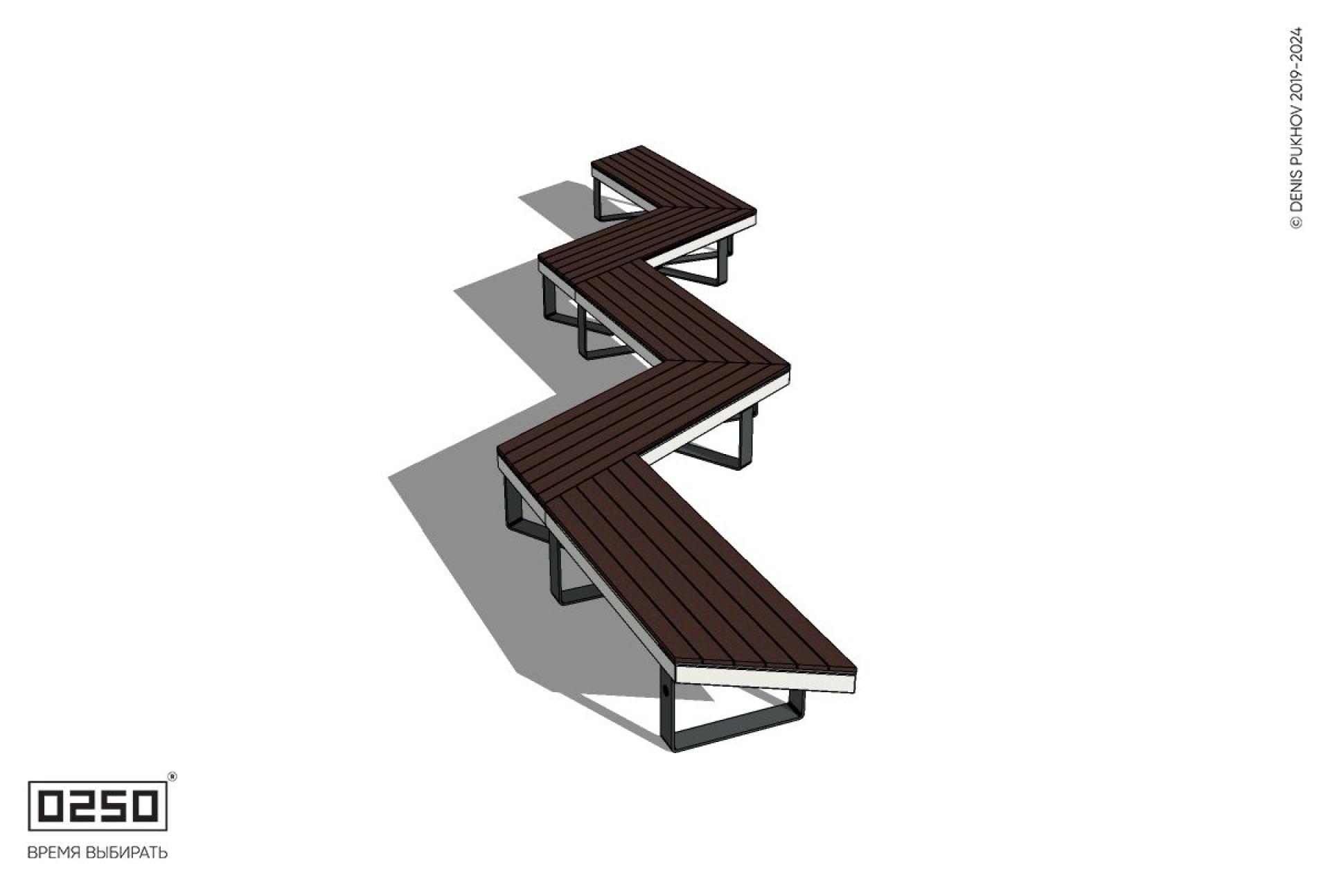 Уличная Зигзагообразная трапецеидальная пятипролетная скамейка на ножках производство 0250