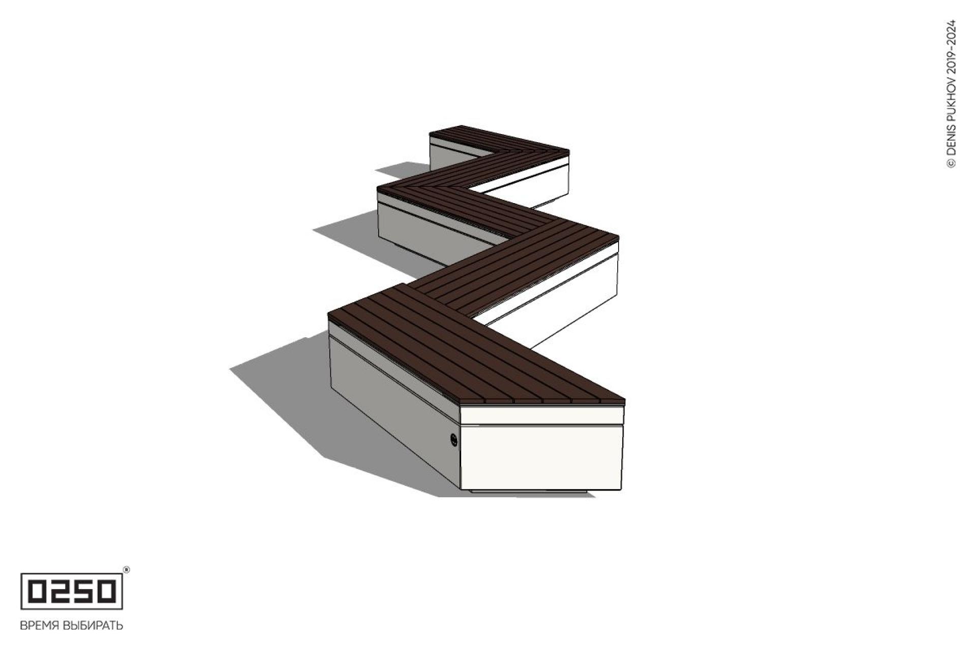 Уличная Зигзагообразная трапецеидальная пятипролетная удлиненная скамейка на блоке производство 0250