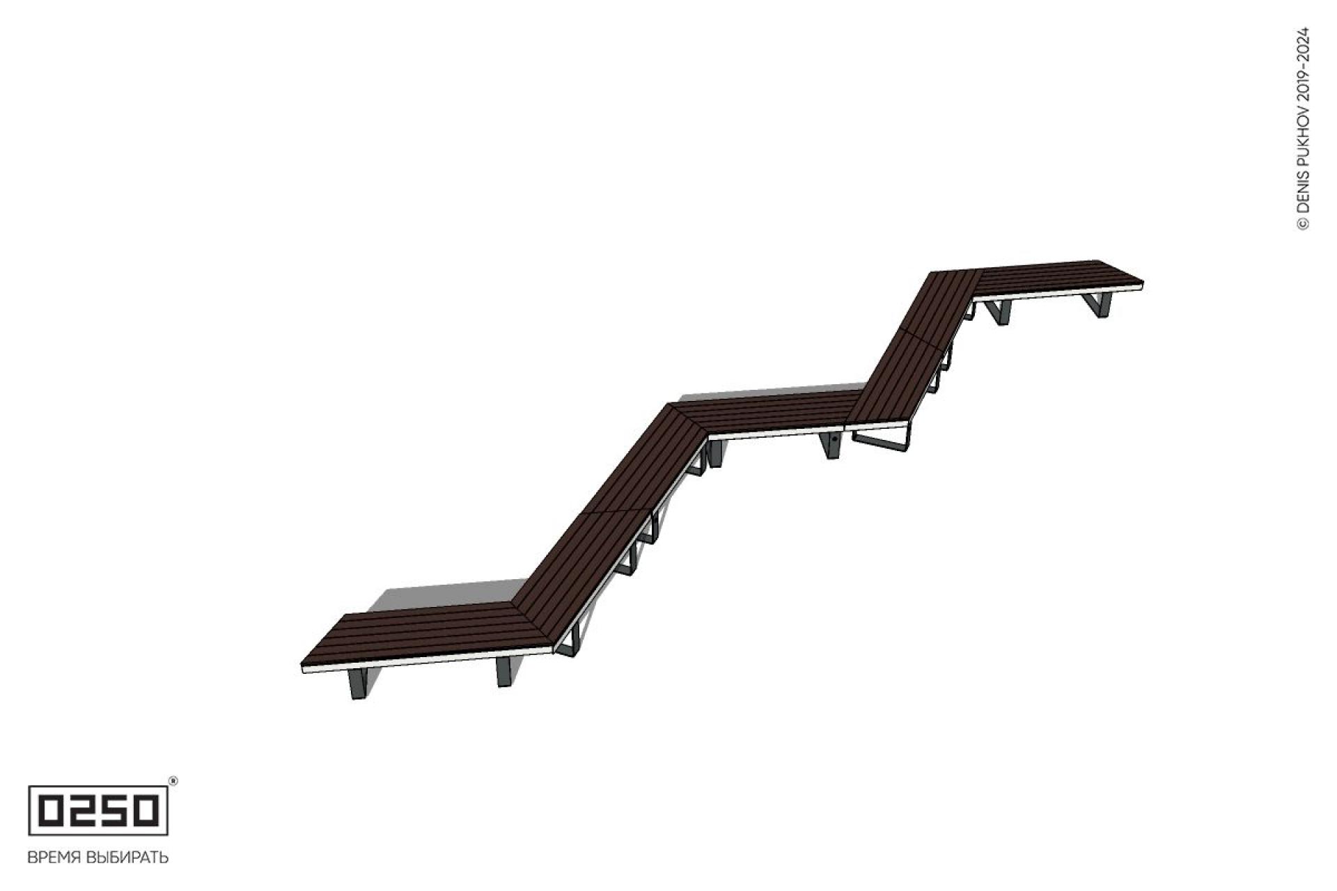 Уличная Зигзагообразная трапецеидальная удвоенная пятипролетная скамейка на ножках производство 0250