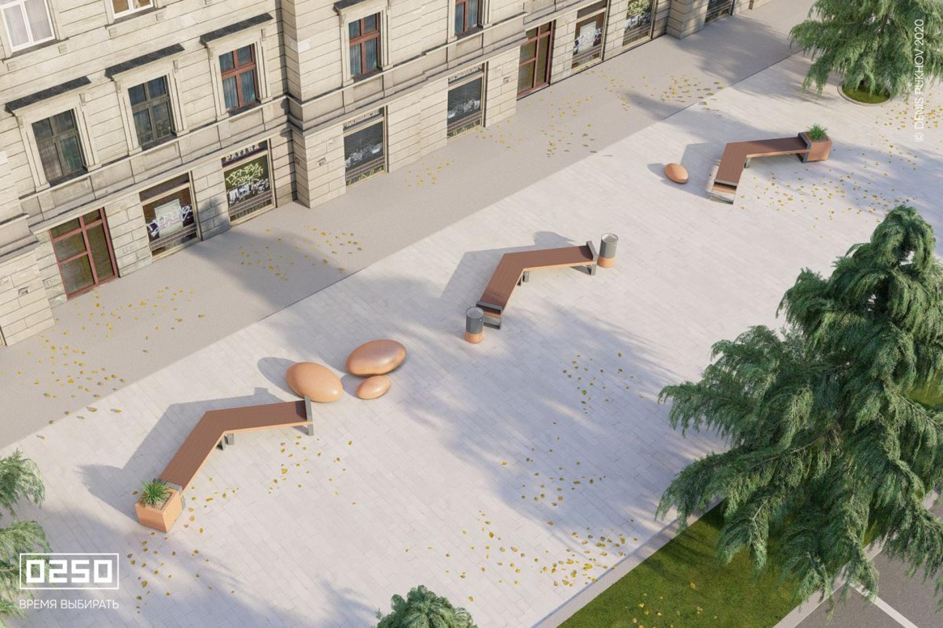 Визуализация пешеходной улицы вдоль зданий