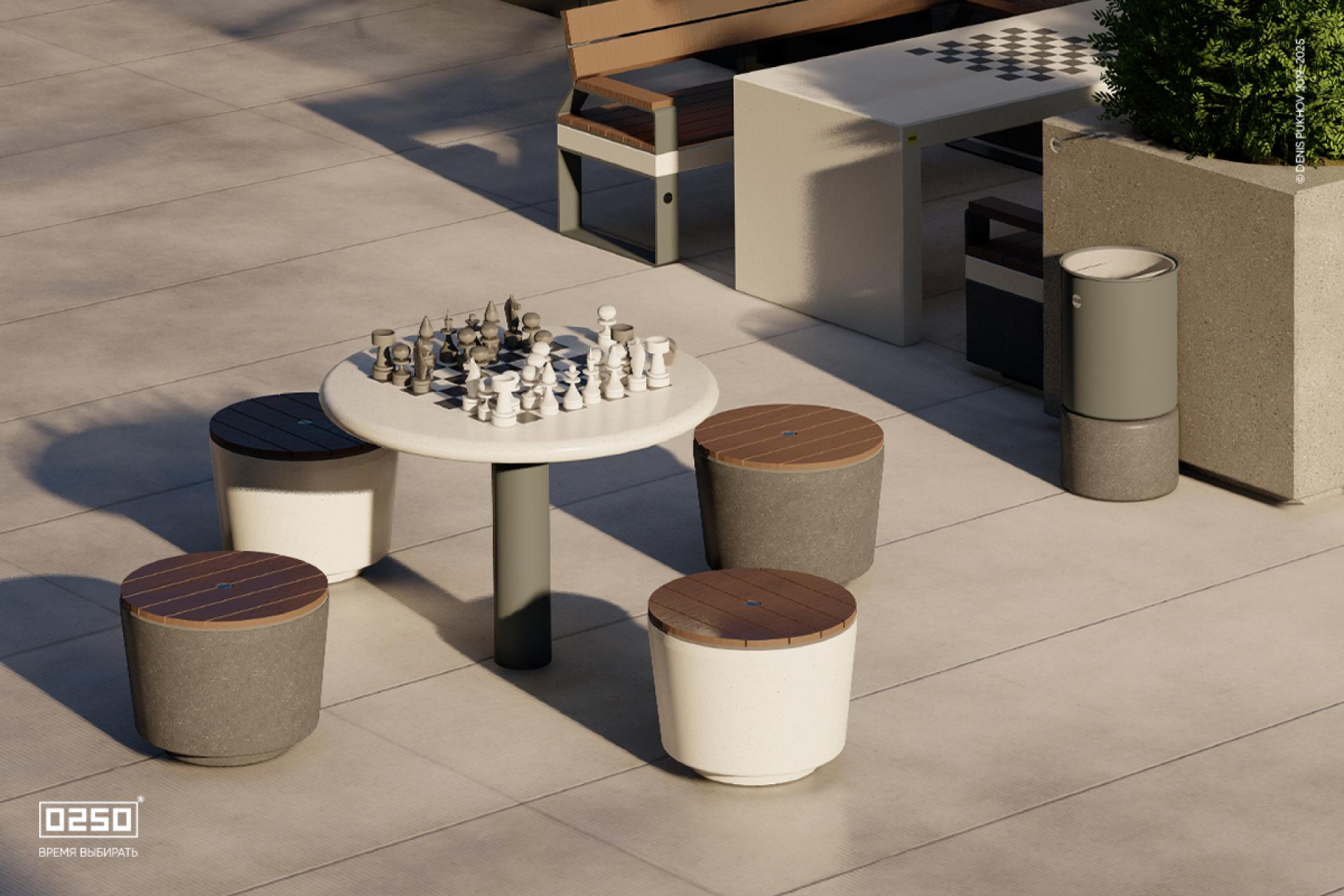 Уличный шахматный стол  Уличный круглый  бетонный шахматный стол на металлической ножке. , Р3ГСД 159-Ш